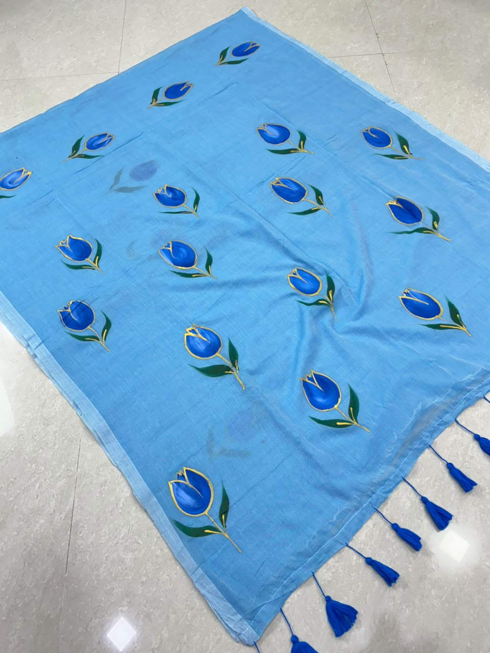 SS8457 Mul Cotton Tulip Hand painted Saree