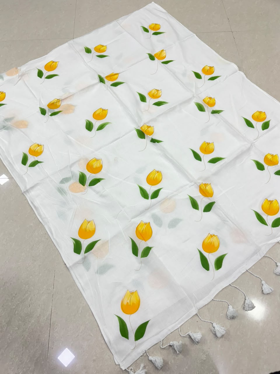 SS8447 Mul Cotton Tulip Hand painted Saree