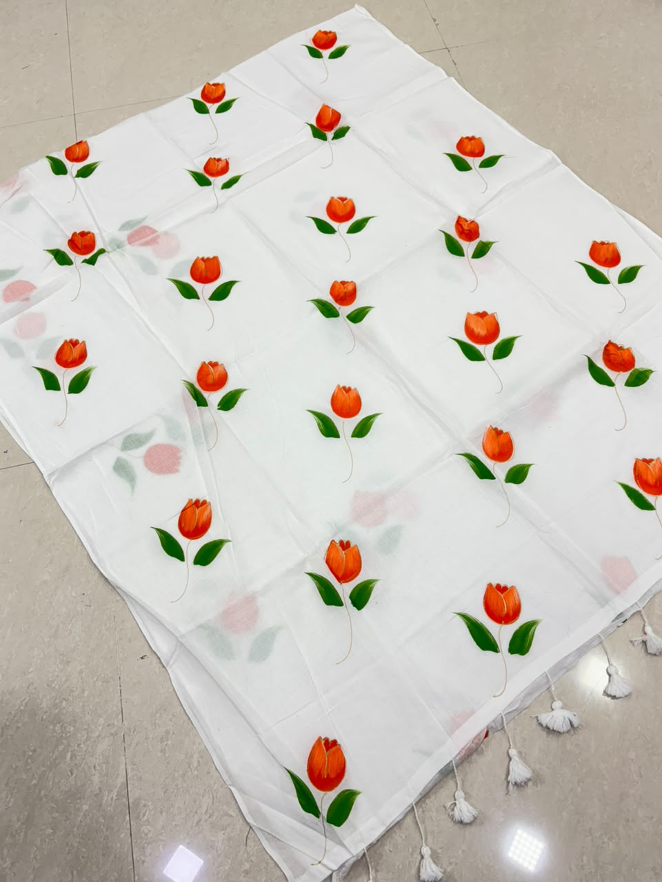 SS8446 Mul Cotton Tulip Hand painted Saree