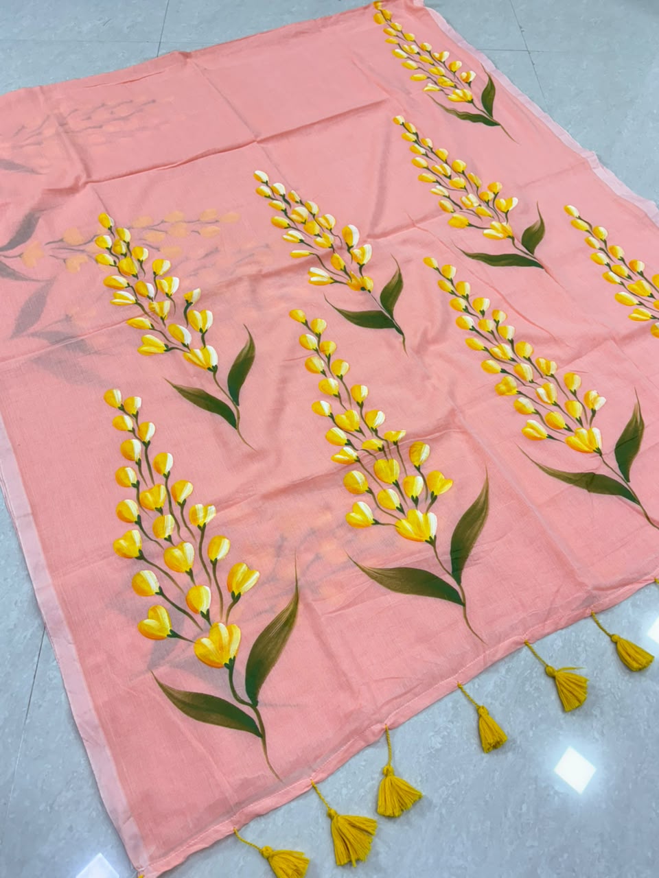 SS8425 Mul Cotton Floral Design Hand painted Saree