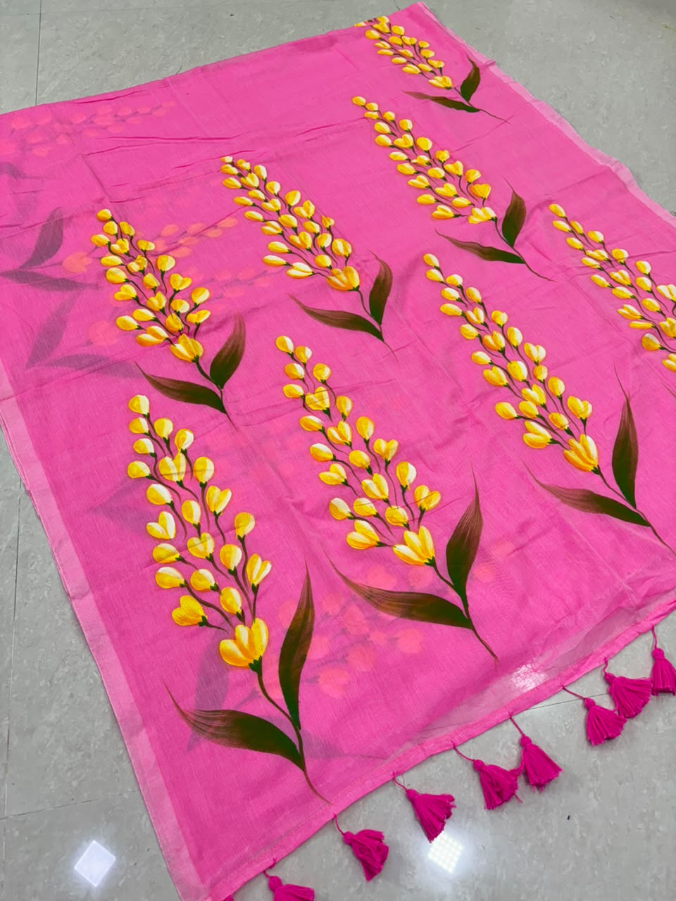 SS8427 Mul Cotton Floral Design Hand painted Saree