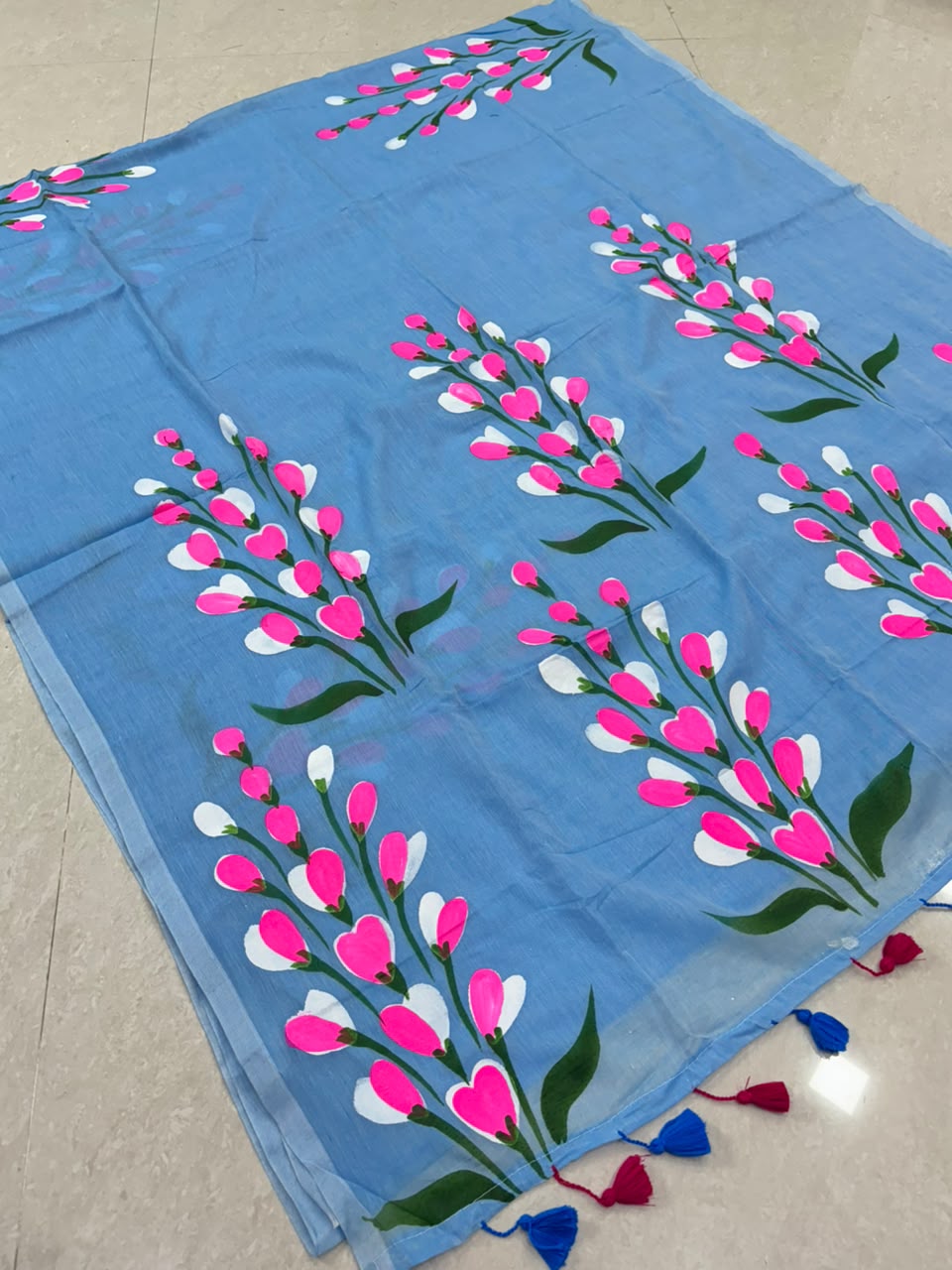 SS8461 Mul Cotton Floral Design Hand painted Saree