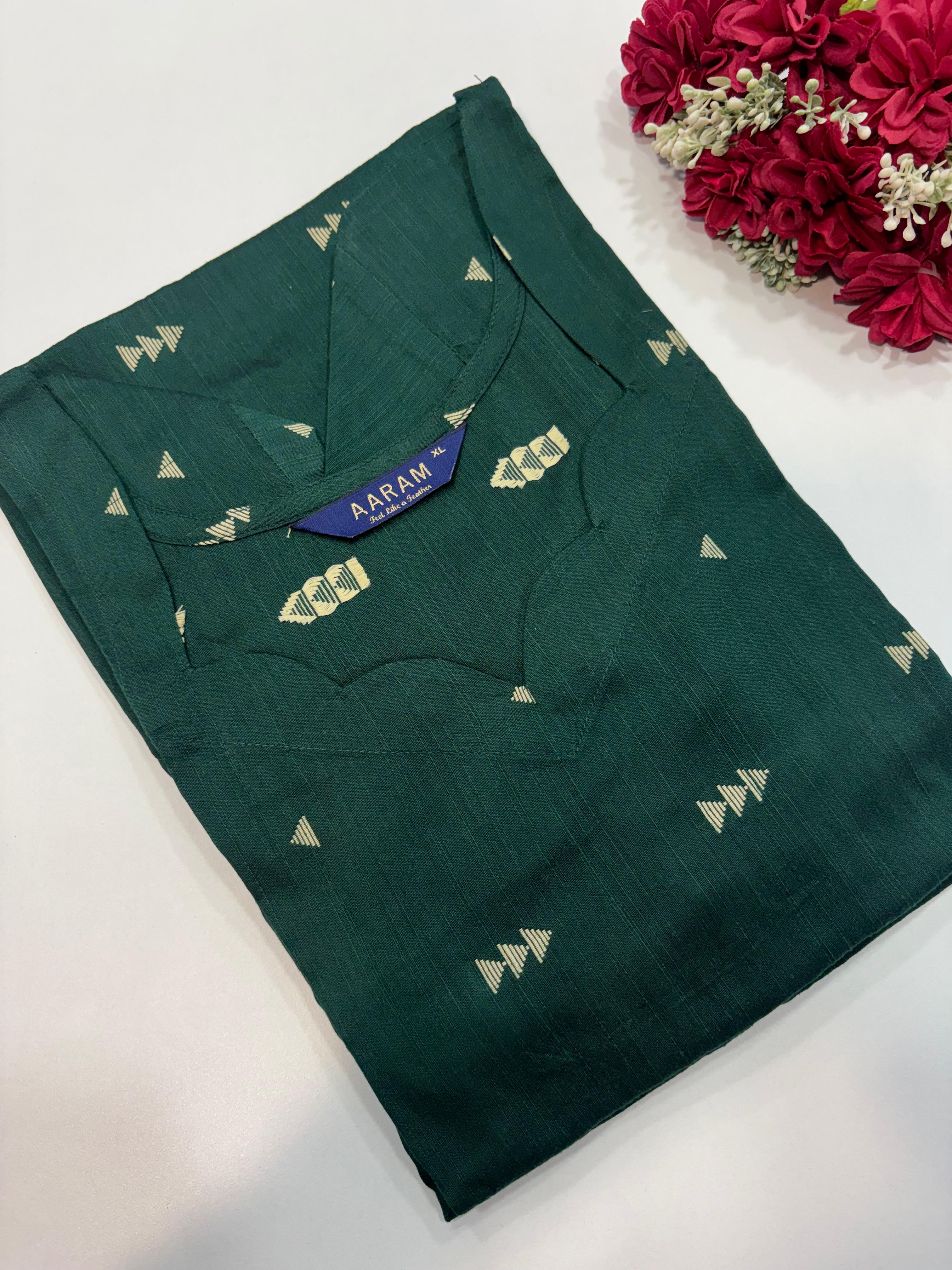 SS8466 Ethnic Raw Silk Kurti - DARK GREEN