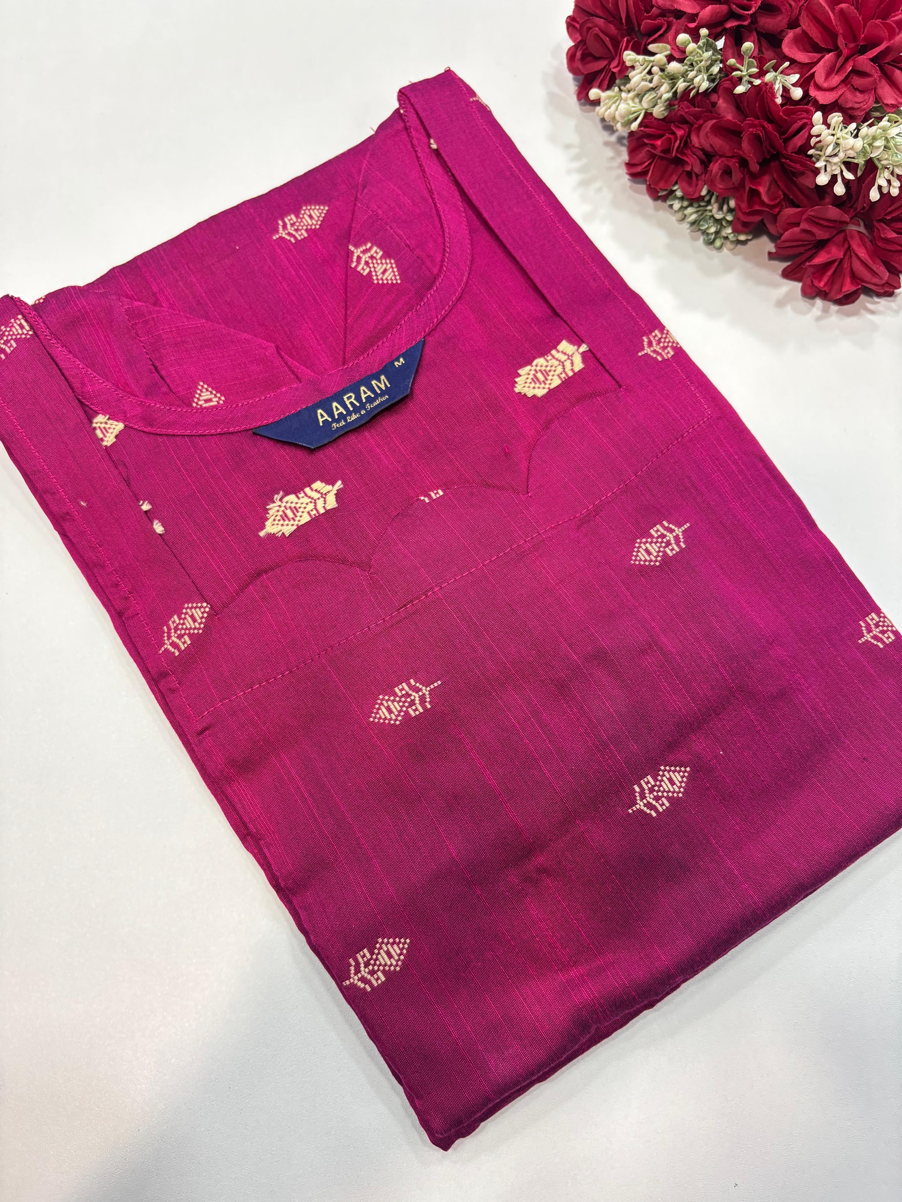 SS8478 Ethnic Raw Silk Kurti - PINK
