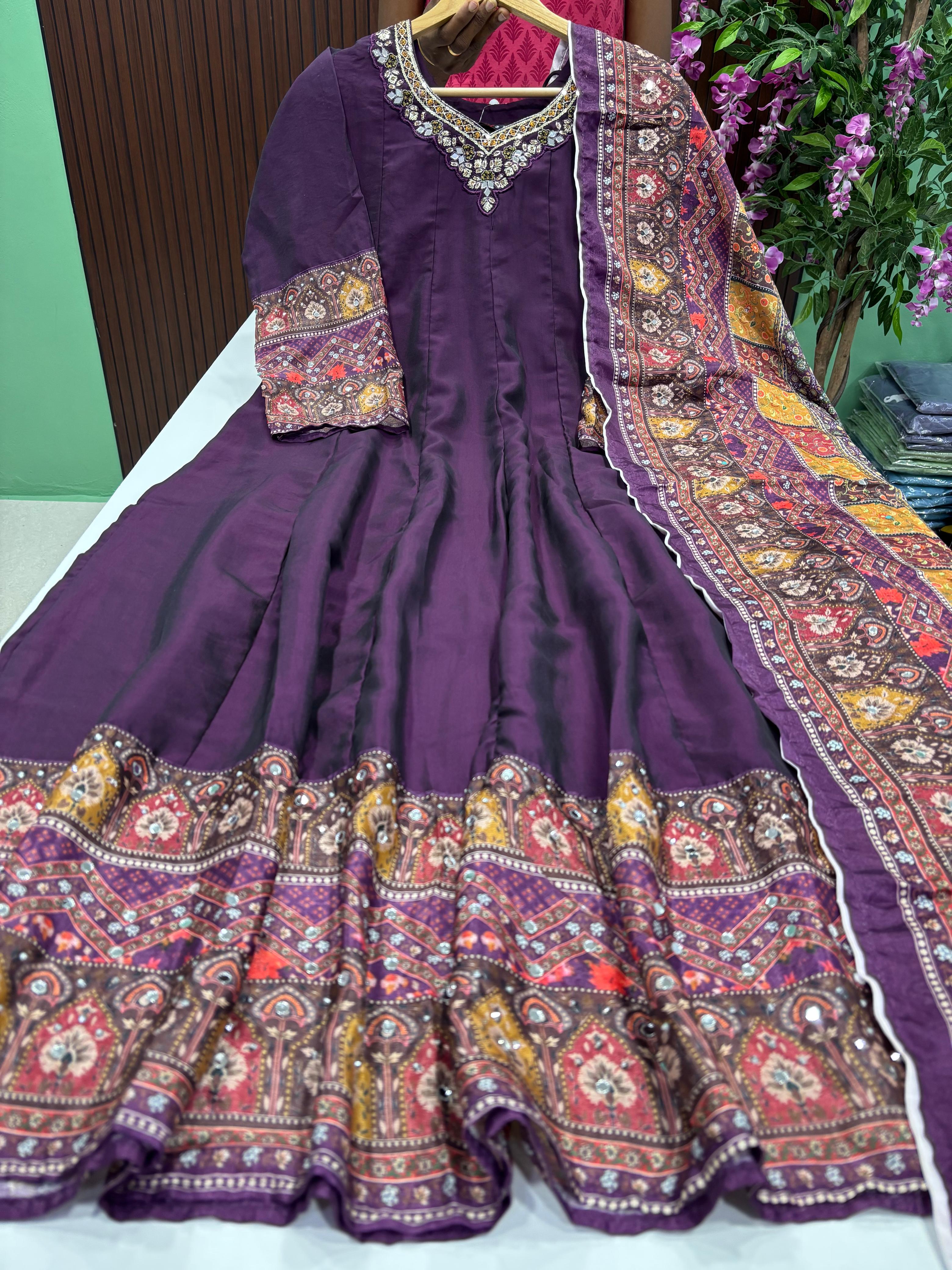 SS8532 Premium Roman Silk Anarkali With Dupatta Set