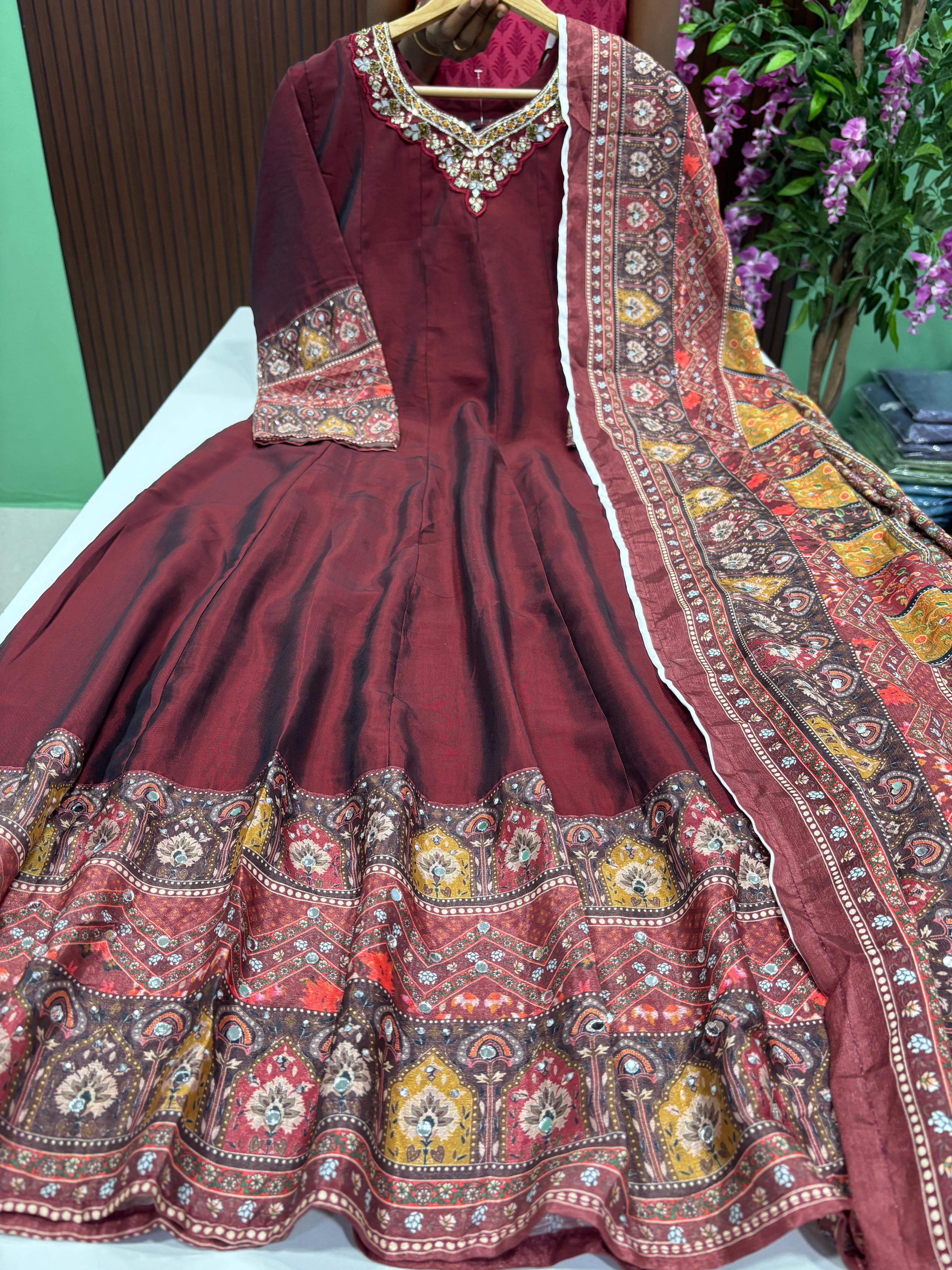 SS8533 Premium Roman Silk Anarkali With Dupatta Set