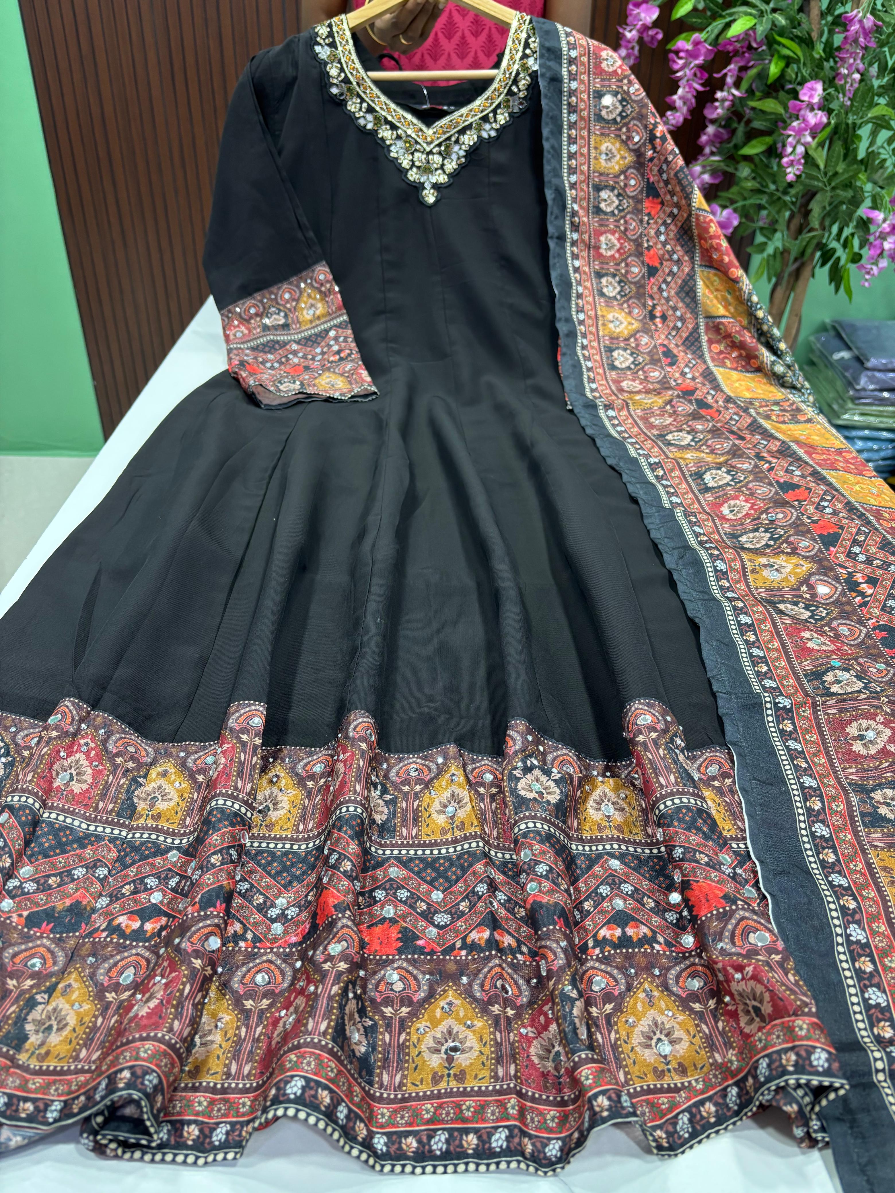 SS8531 Premium Roman Silk Anarkali With Dupatta Set