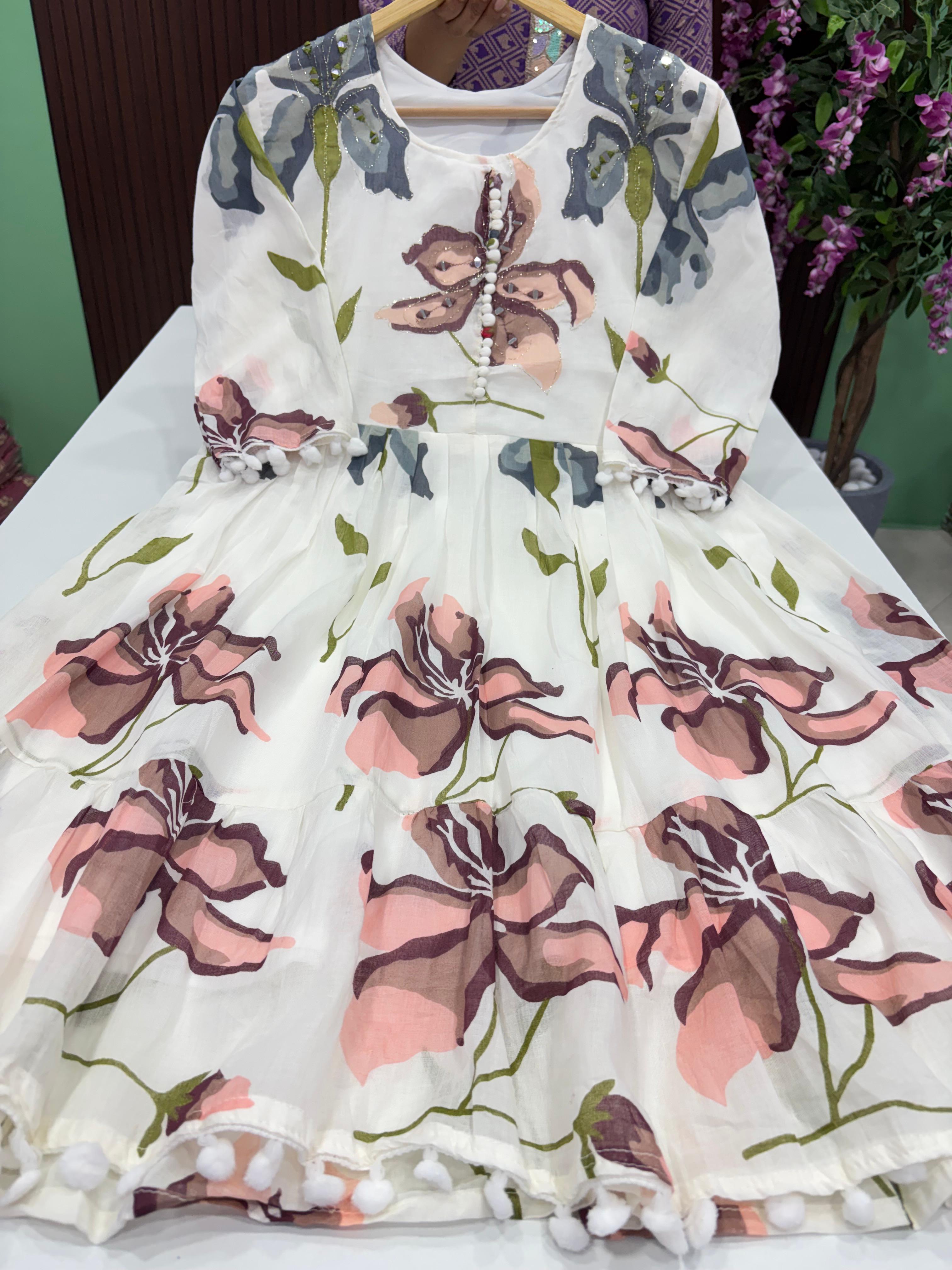 SS8573 Mul Cotton 2 tiered Short Length Frock
