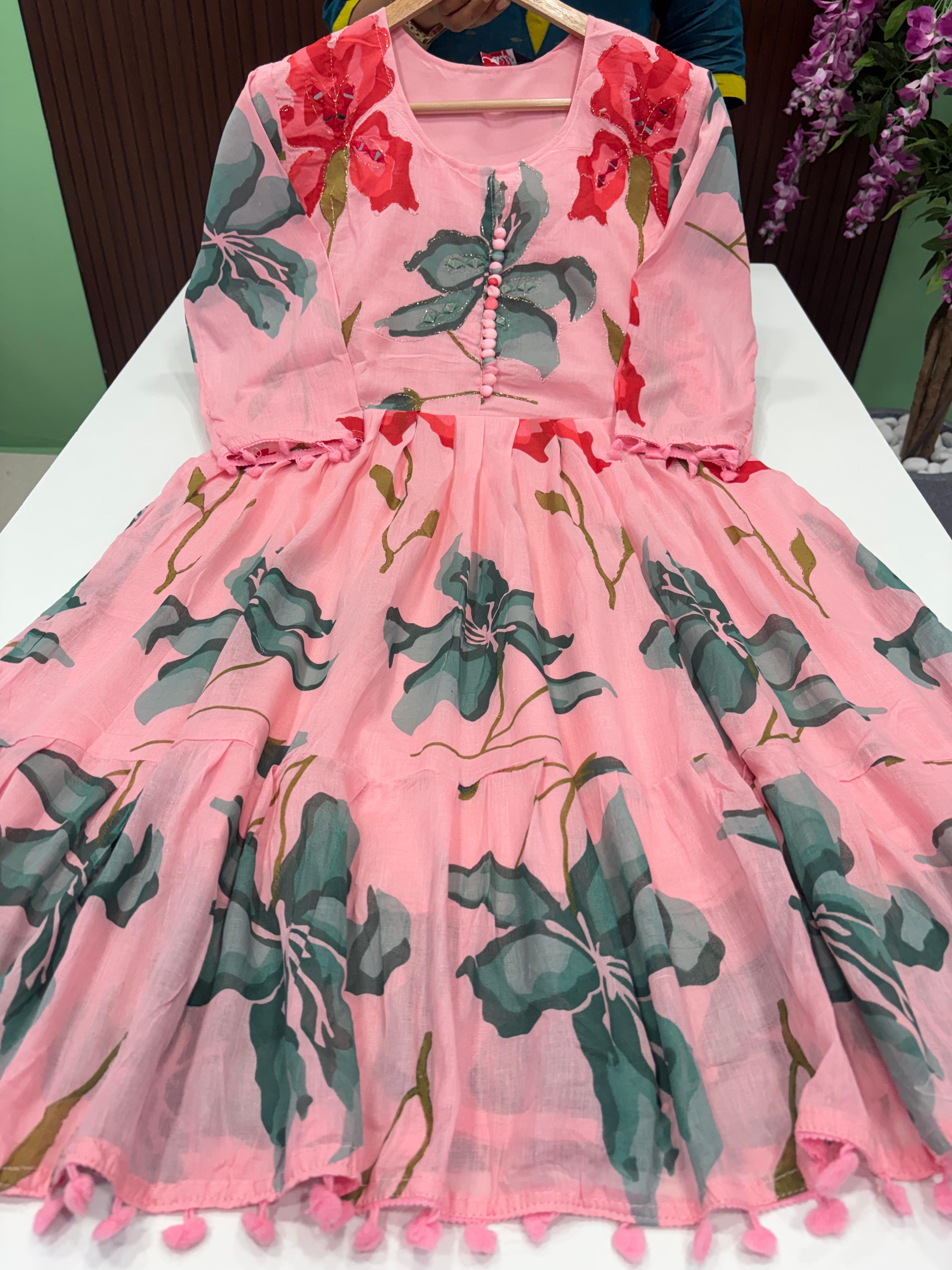 SS8574 Mul Cotton 2 tiered Short Length Frock