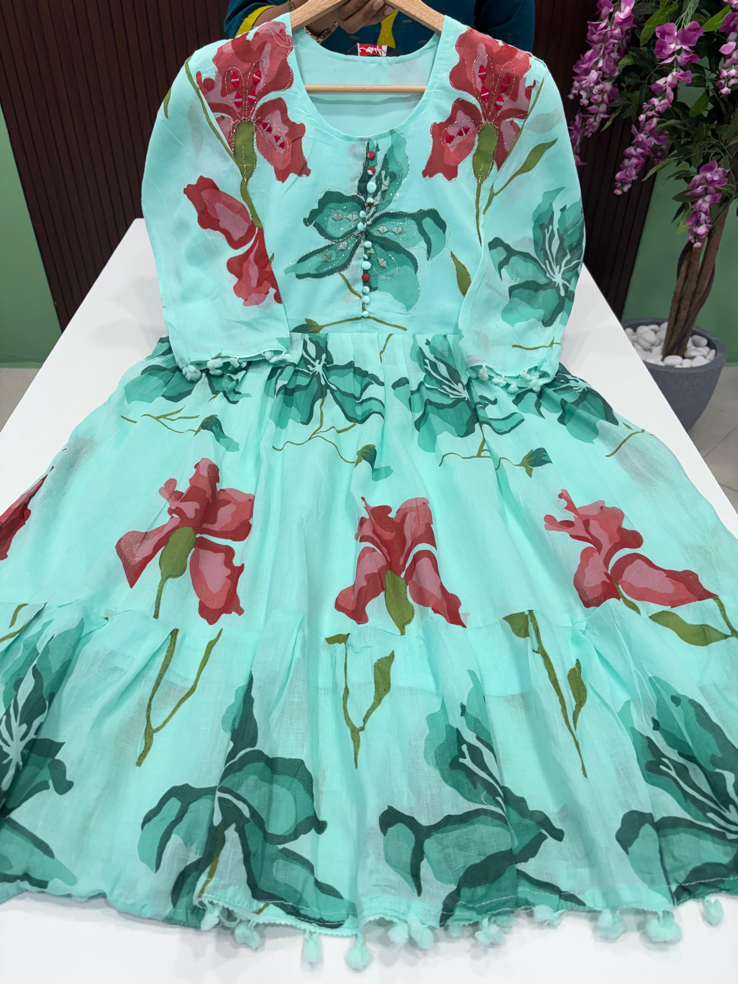 SS8572 Mul Cotton 2 tiered Short Length Frock