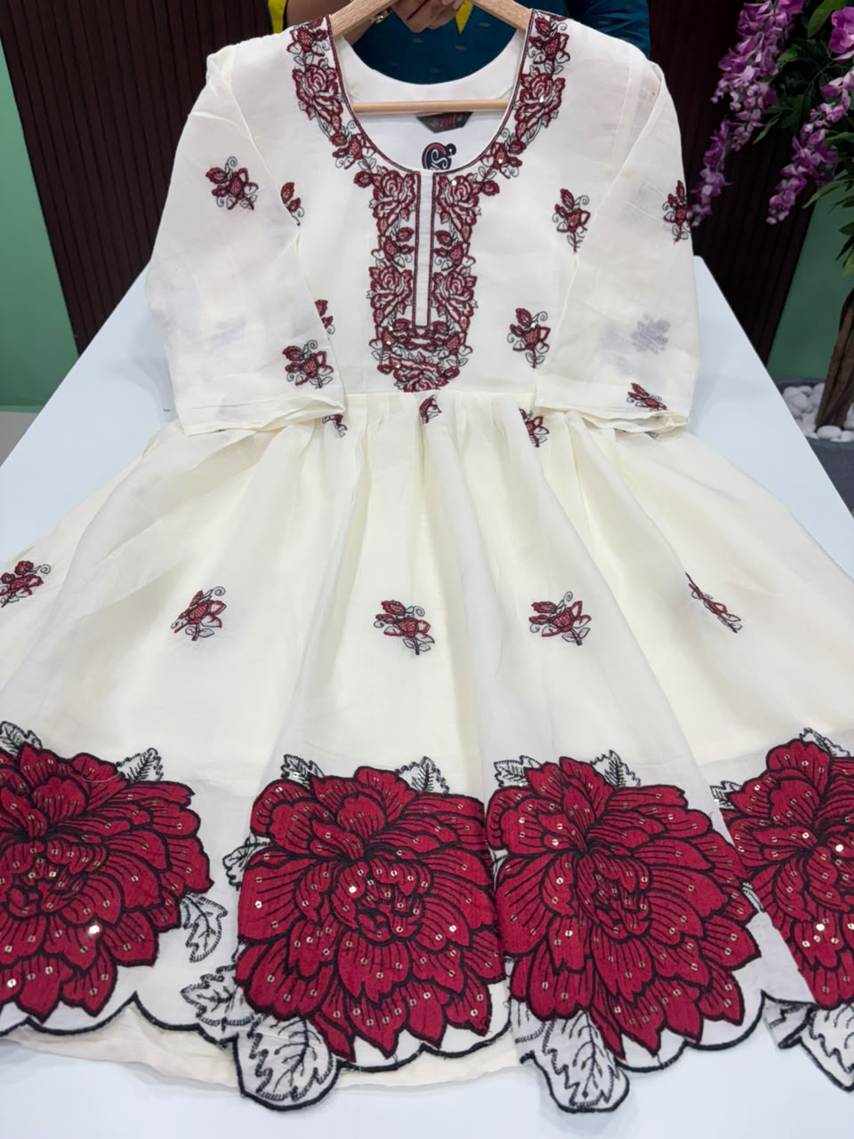 SS8580 Mul Cotton Short Length Embroidered Frock