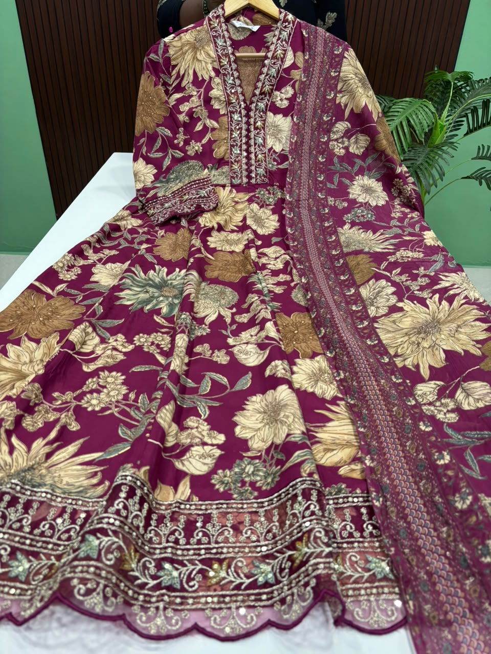 SS8832 Trendy V neck Collar Anarkali with Dupatta Set