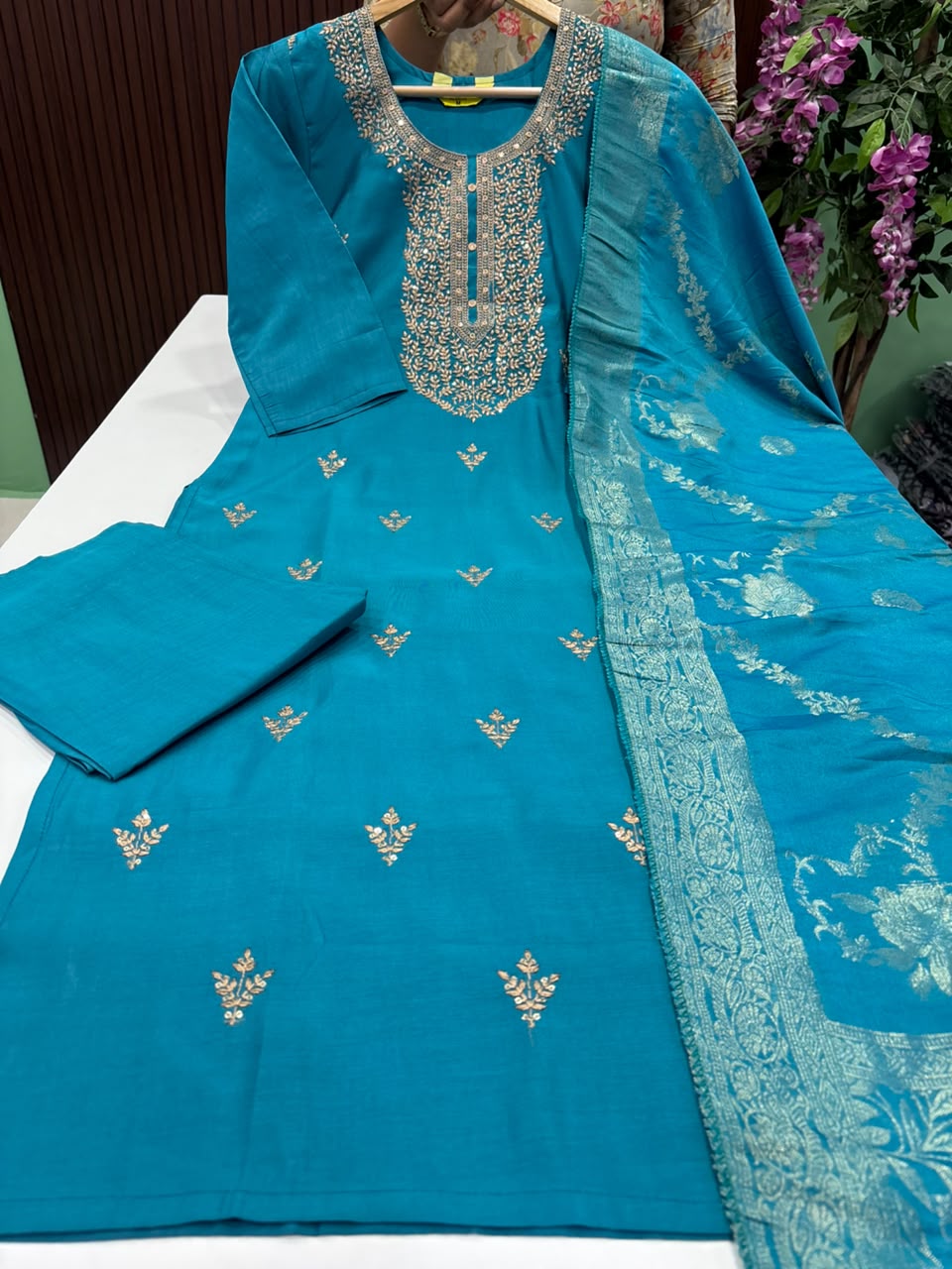 SS8855 Roman Silk Kurti With Pant & Dupatta Set