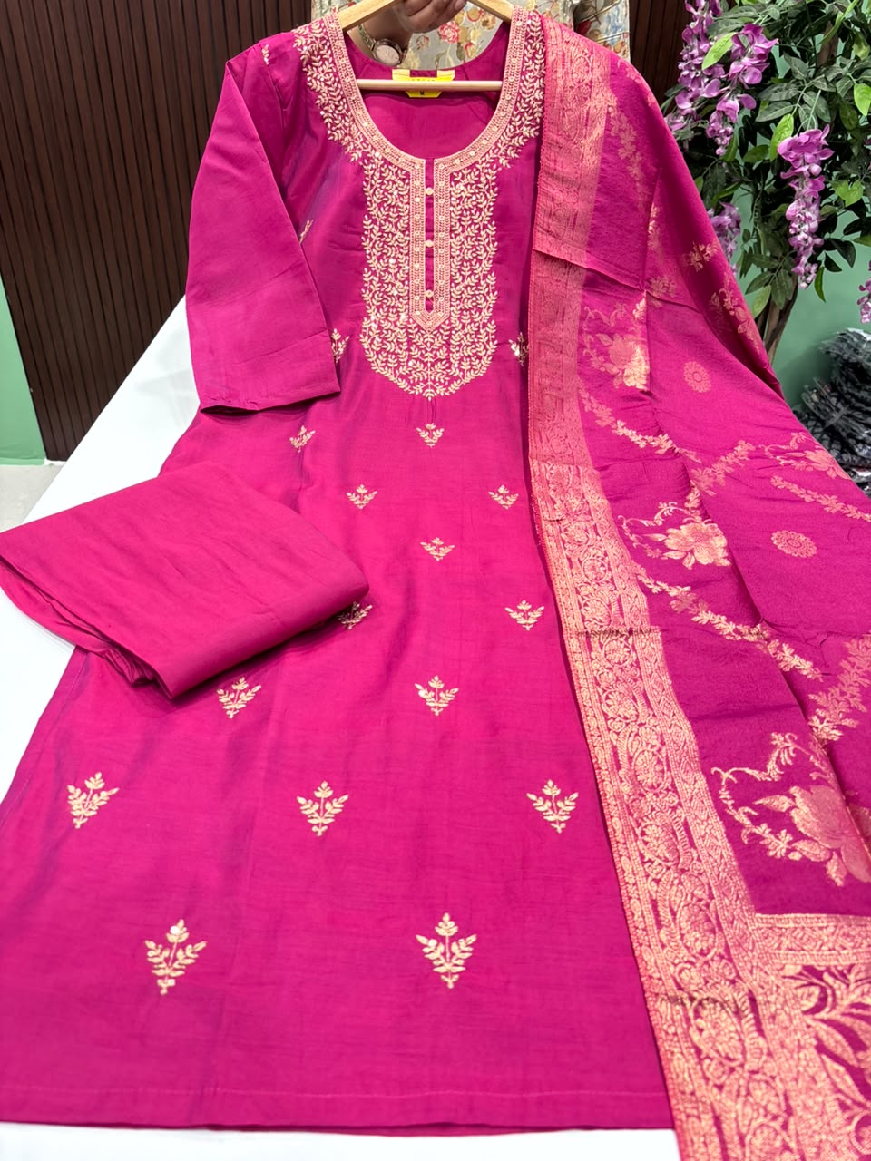 SS8858 Roman Silk Kurti With Pant & Dupatta Set