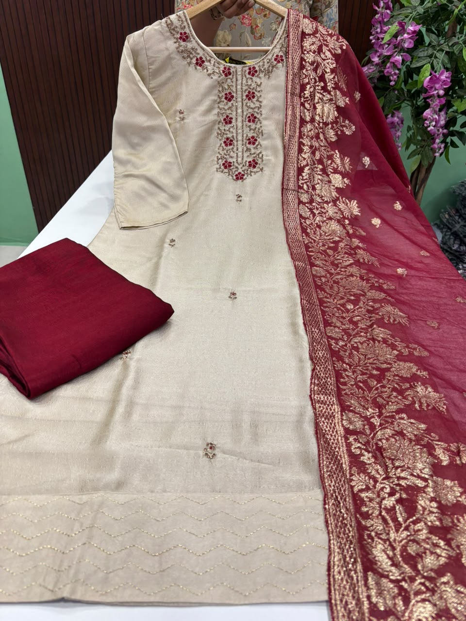 SS8861 Vichitra Silk Kurti With Pant & Dupatta Set