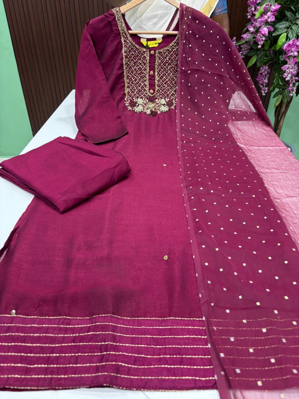 SS8945 Vichitra Silk Kurti With Pant & Dupatta Set