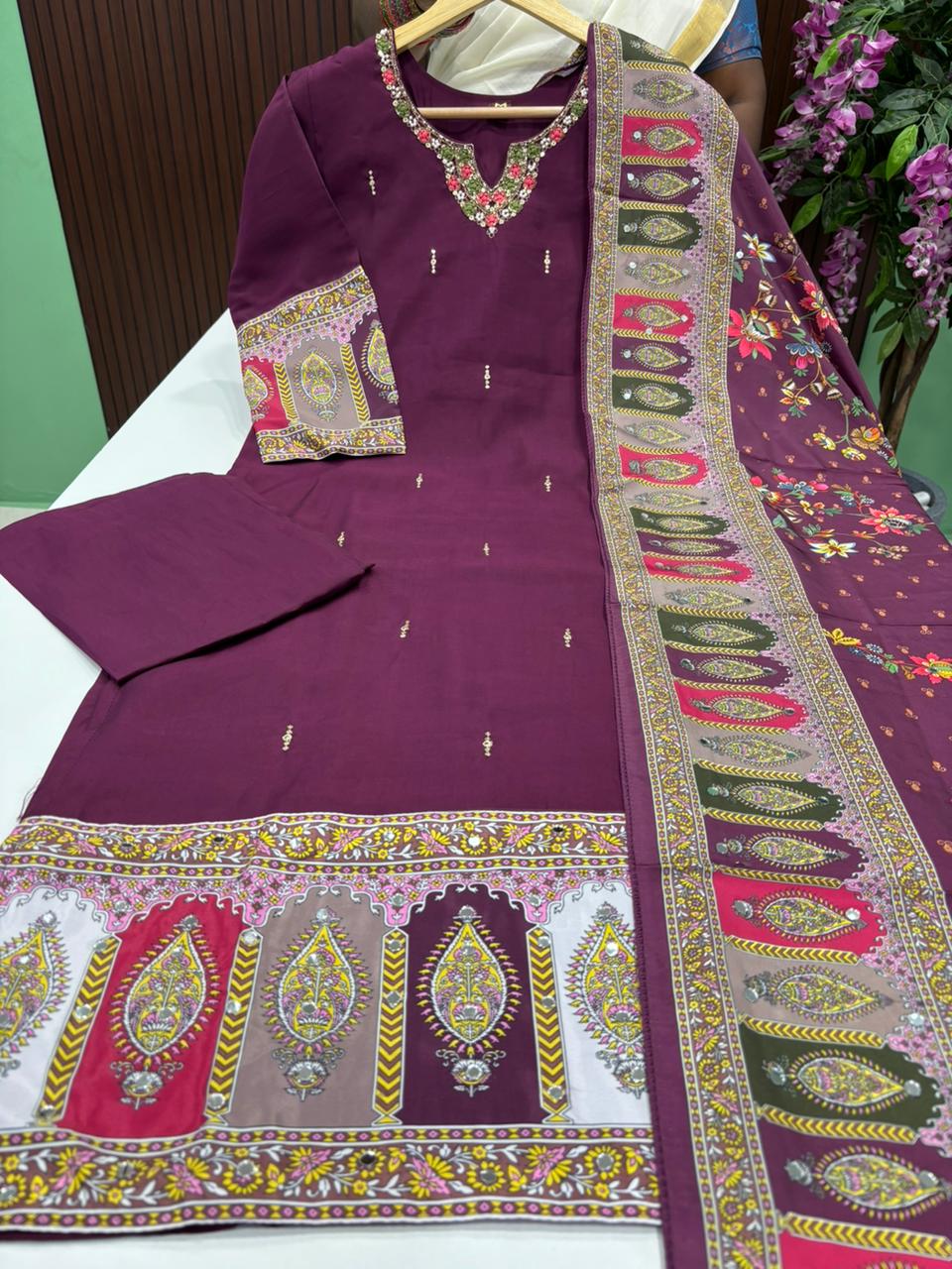 SS8948 Roman Silk Kurti With Pant & Dupatta Set
