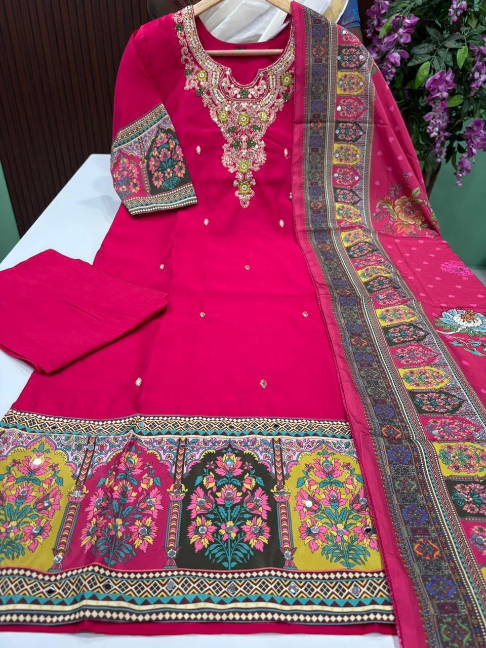 SS8949 Roman Silk Kurti With Pant & Dupatta Set