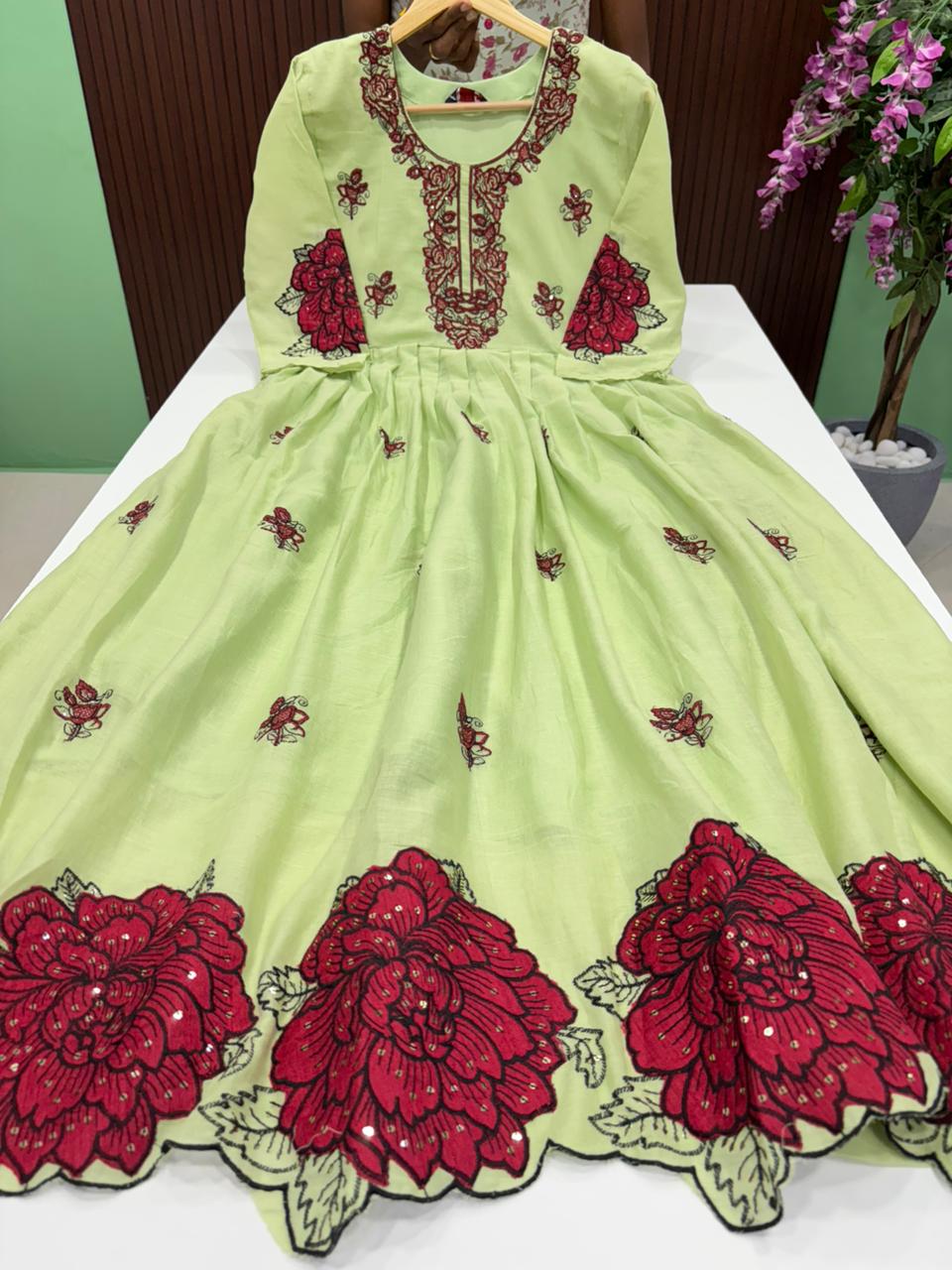 SS8951 Premium Mul Cotton Appliqué Work Gown