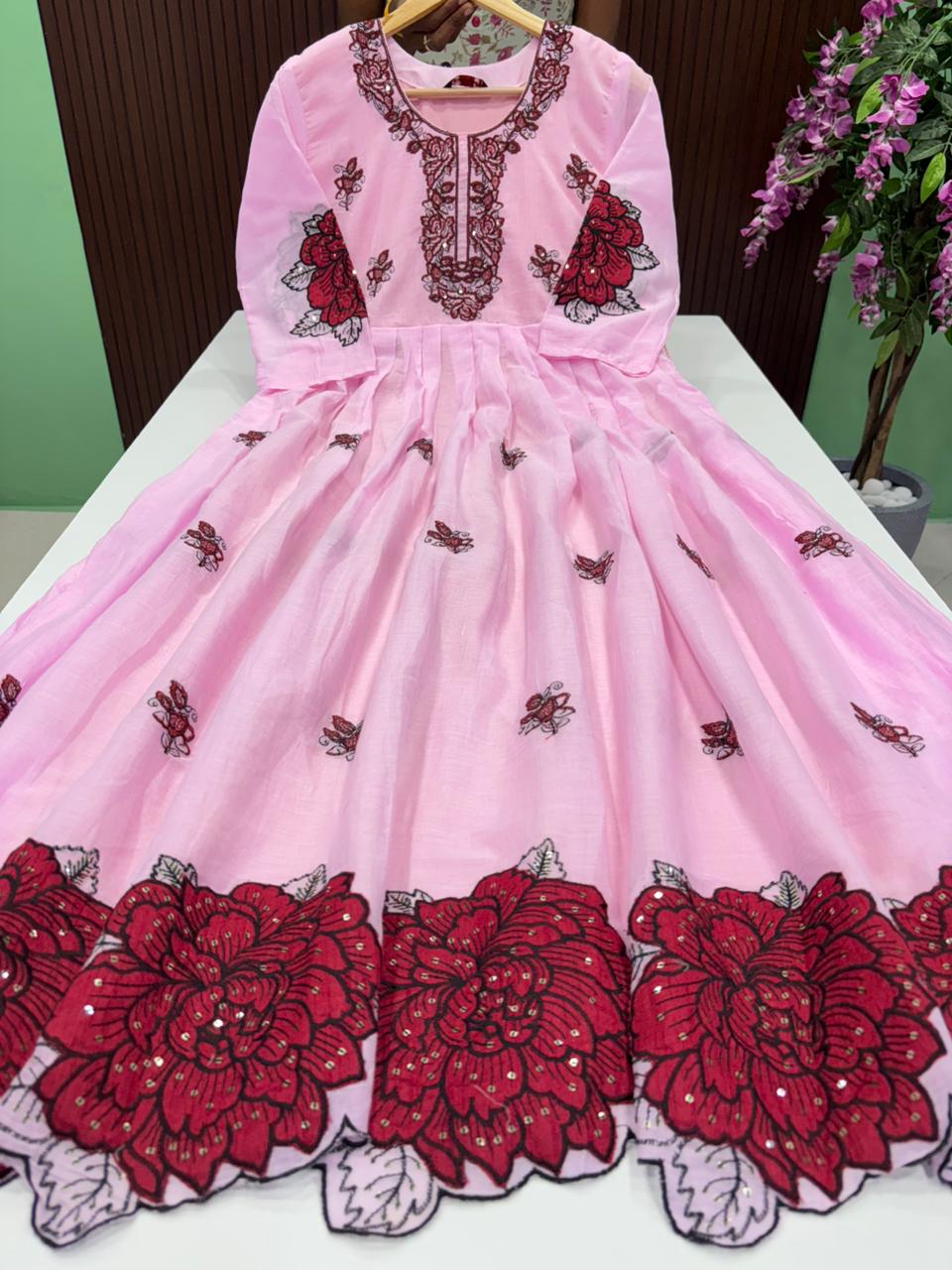 SS8953 Premium Mul Cotton Appliqué Work Gown