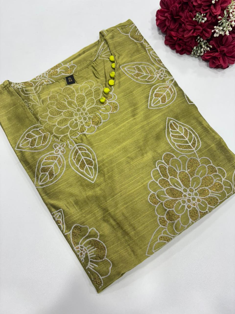 SS8961 Silk Printed Side Open Kurti