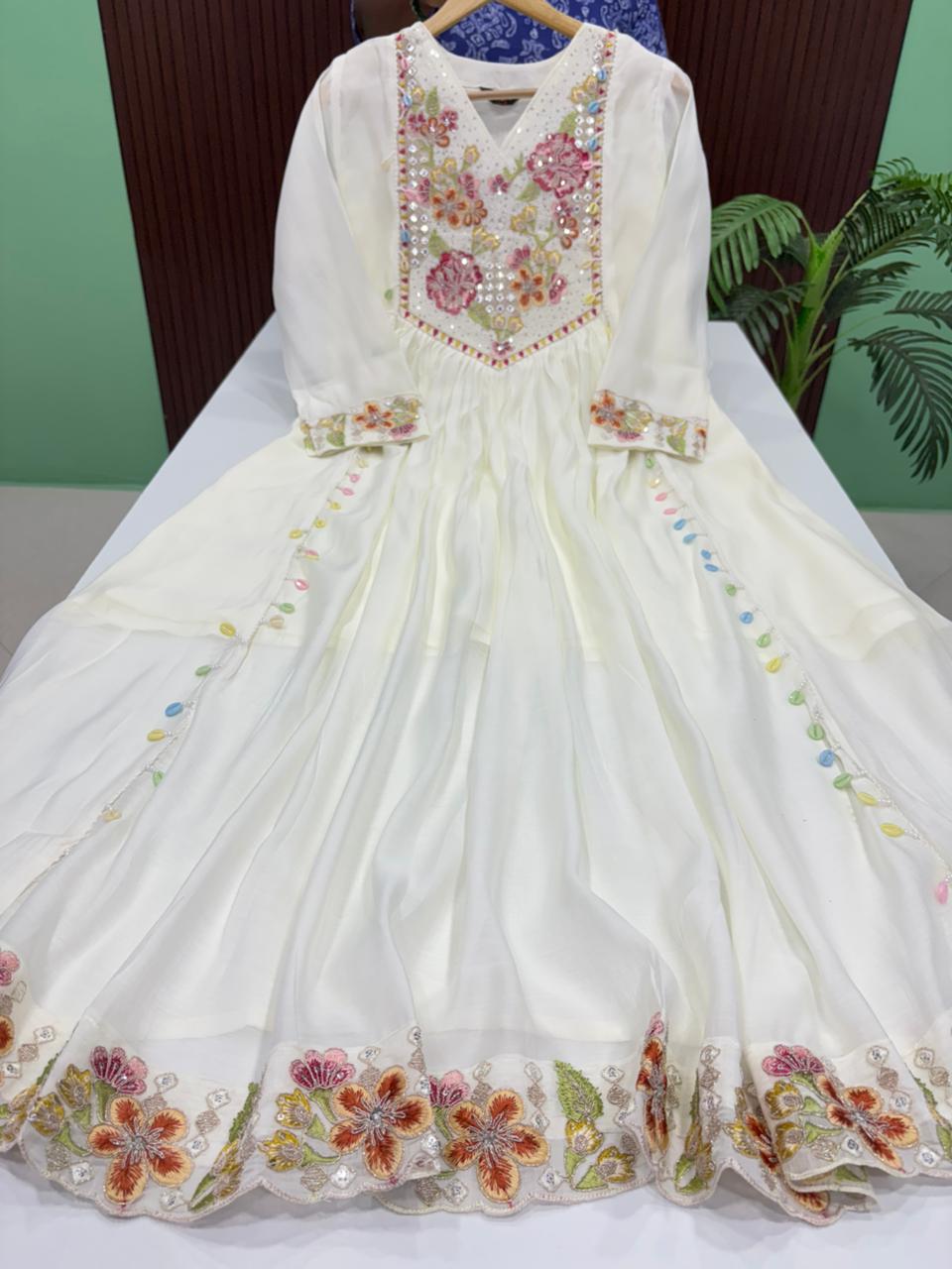 SS9003 Mul Chanderi Gathered A Line Kurti