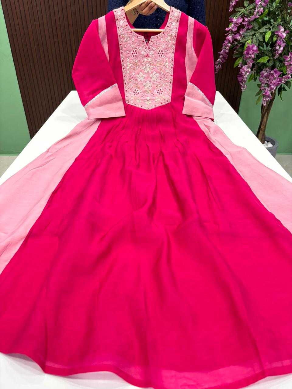 SS9006 Mul Chanderi Gathered A Line Kurti