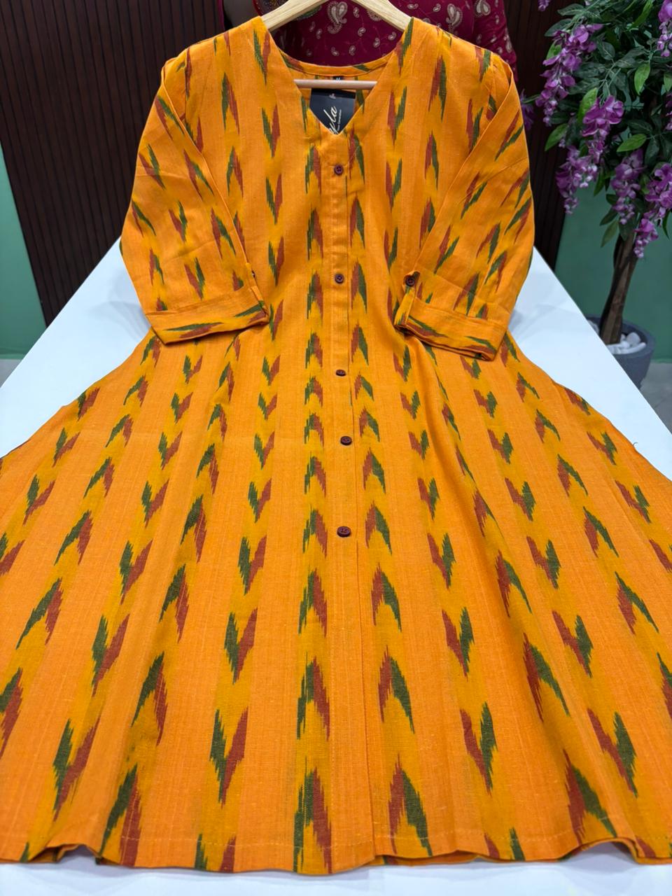 SS9038 Ikkat Printed Cotton A Line Kurti