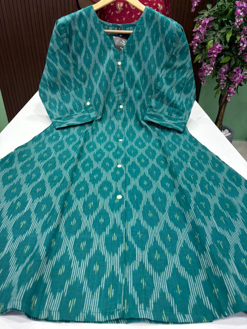 SS9041 Ikkat Printed Cotton A Line Kurti