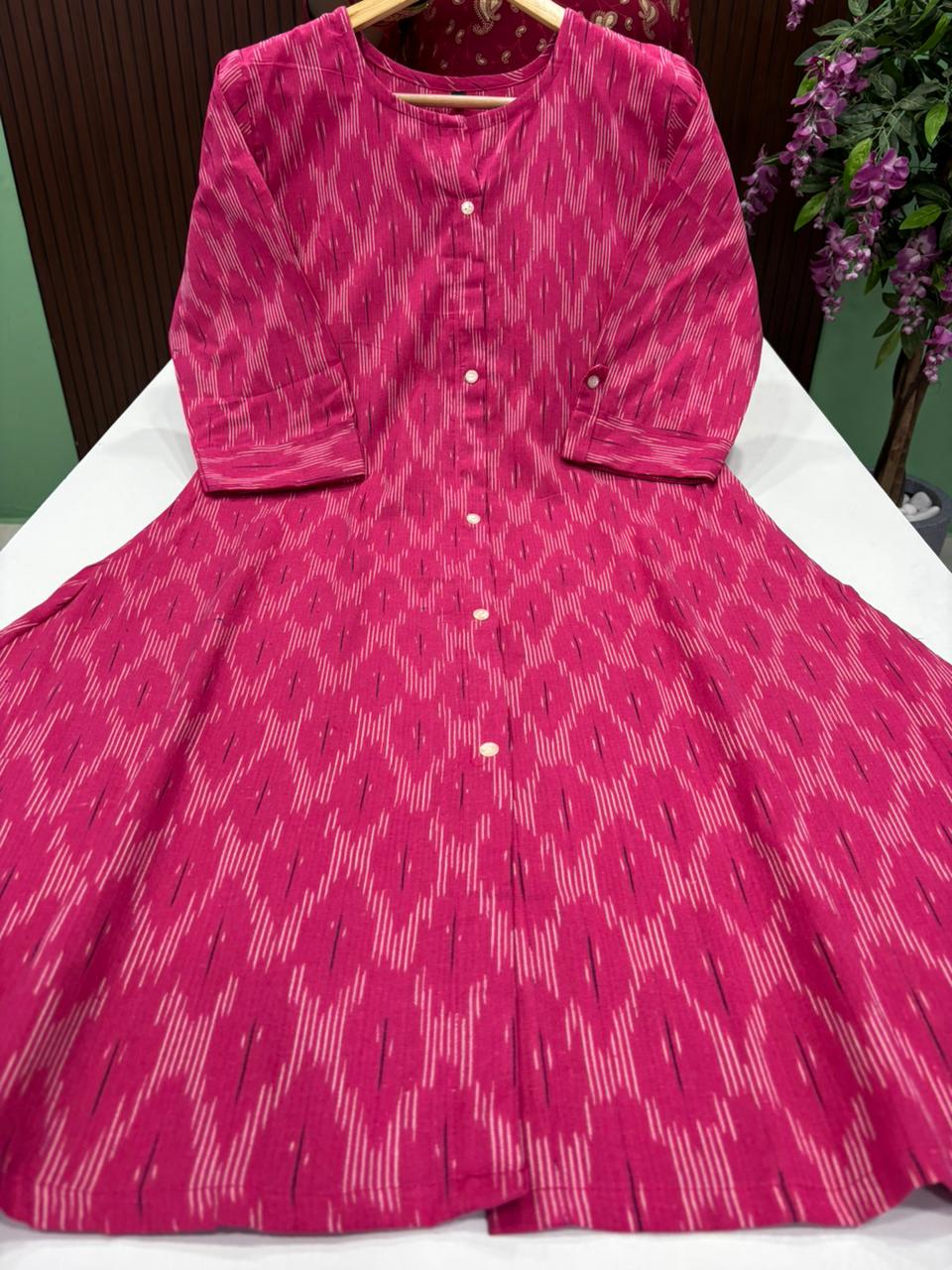 SS9039 Ikkat Printed Cotton A Line Kurti