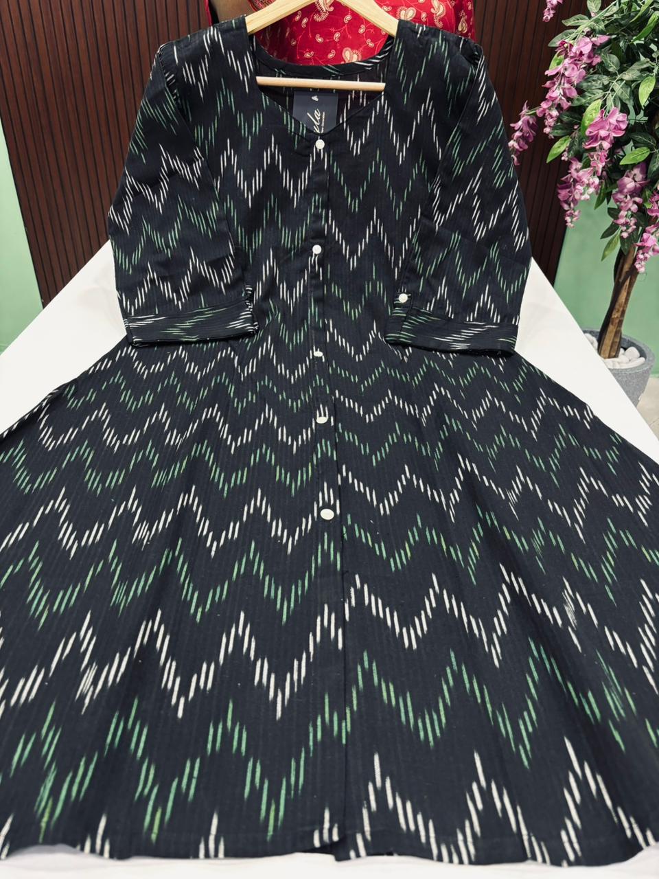 SS9040 Ikkat Printed Cotton A Line Kurti