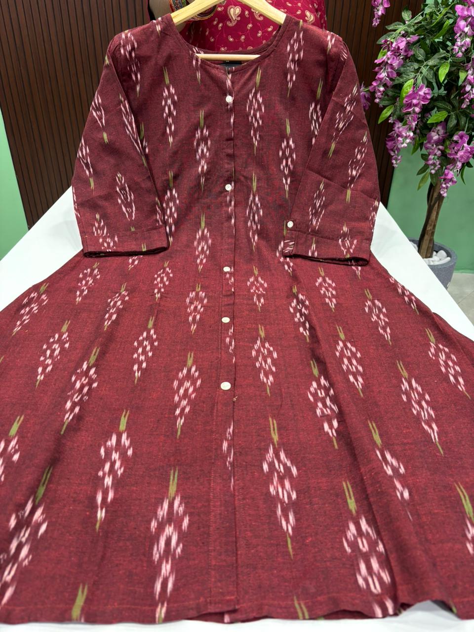SS9045 Ikkat Printed Cotton A Line Kurti