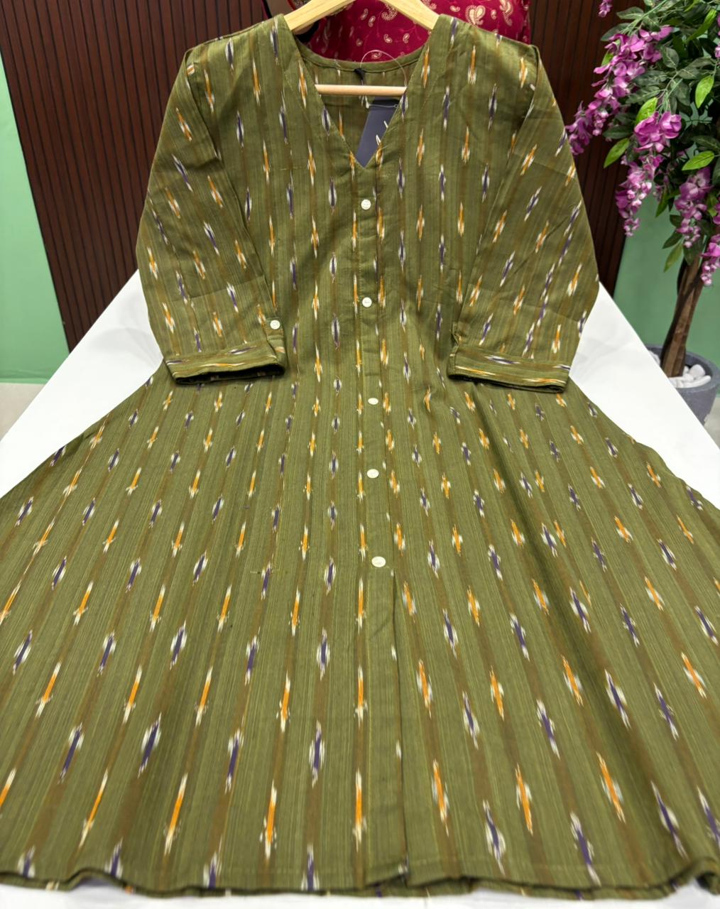 SS9043 Ikkat Printed Cotton A Line Kurti