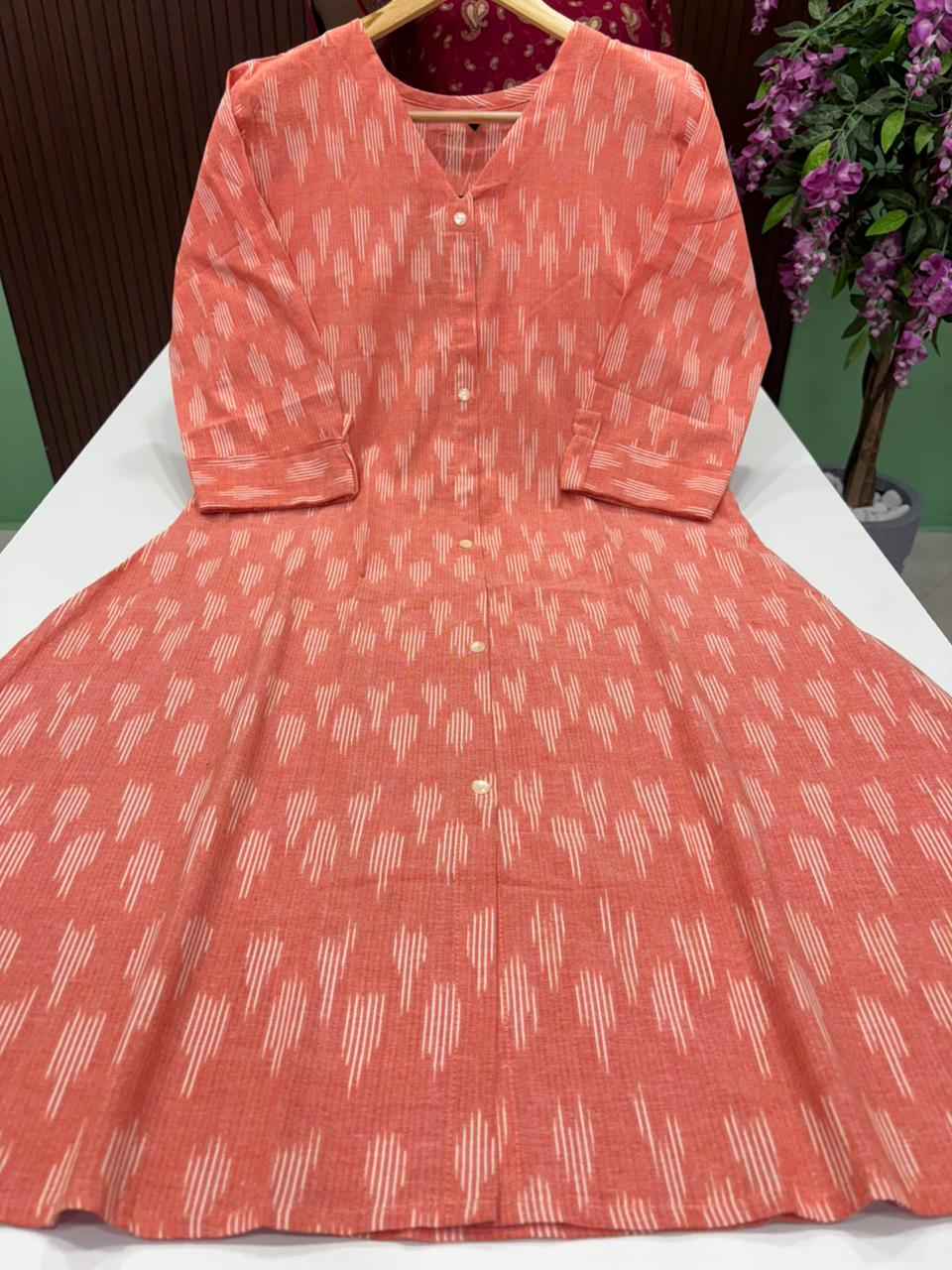 SS9044 Ikkat Printed Cotton A Line Kurti