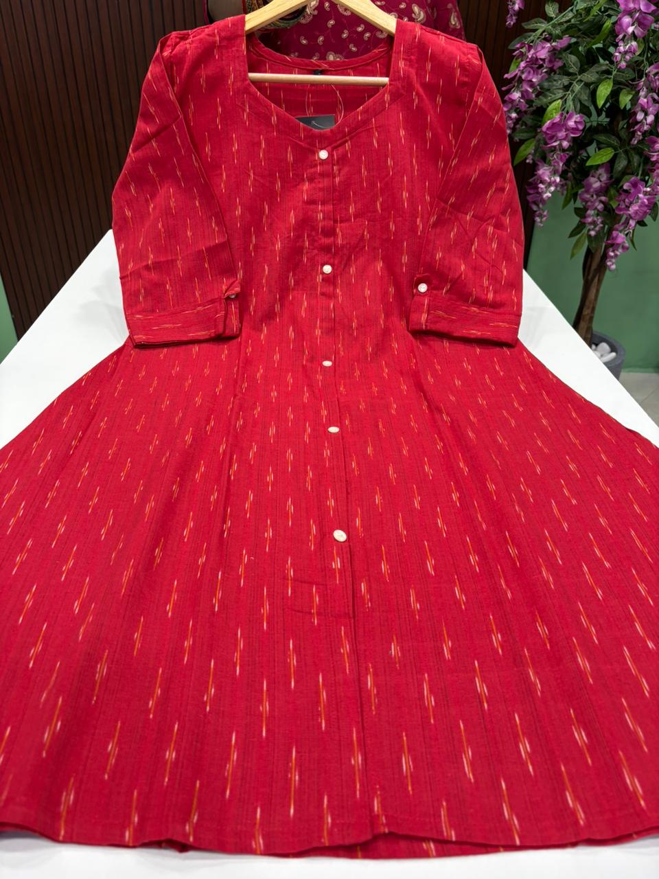 SS9046 Ikkat Printed Cotton A Line Kurti