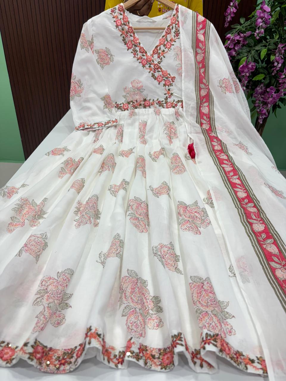 SS9052 Mul Cotton Anarkali with Dupatta Set