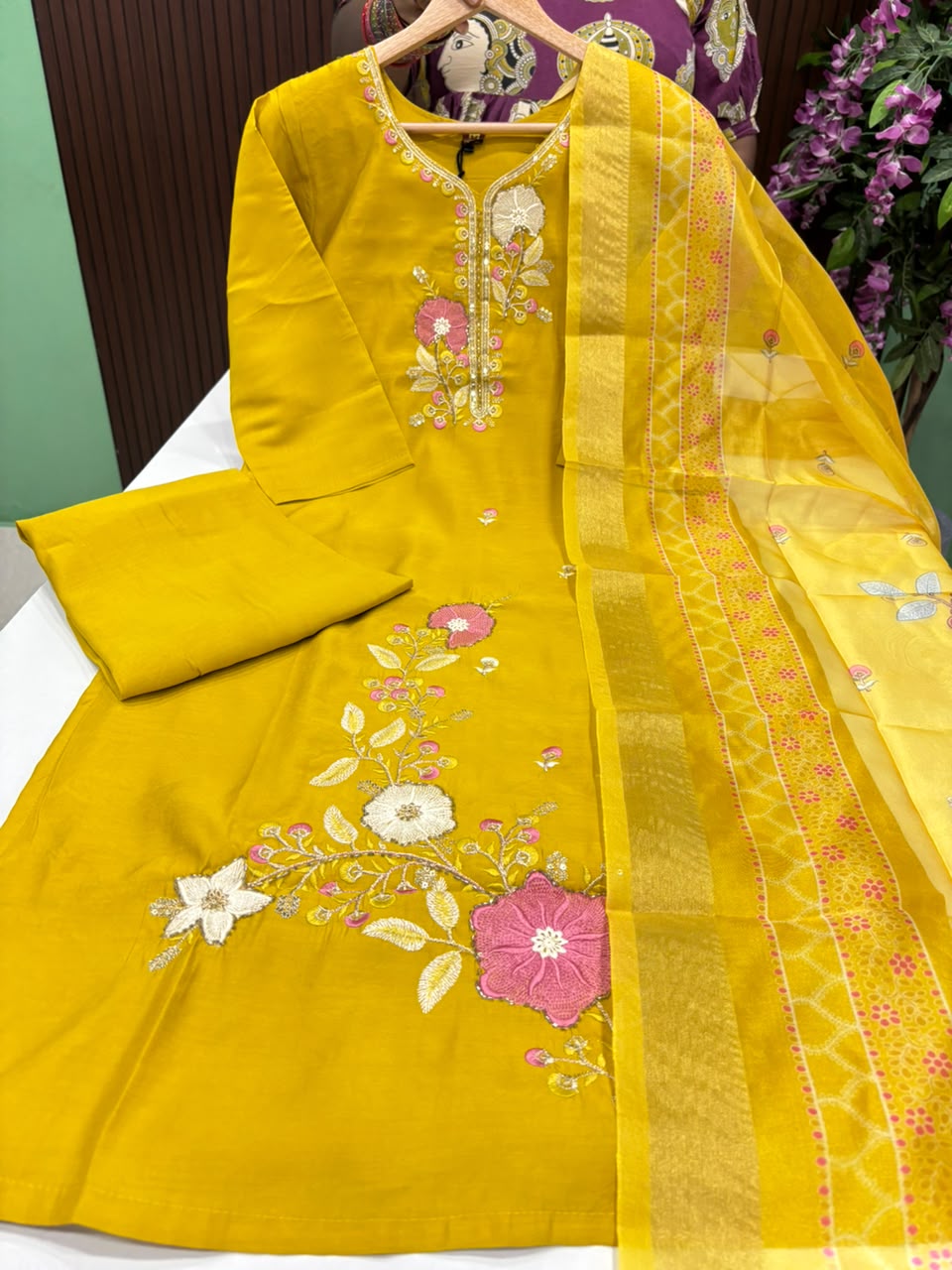 SS9146 Roman Silk Kurti With Pant & Dupatta Set