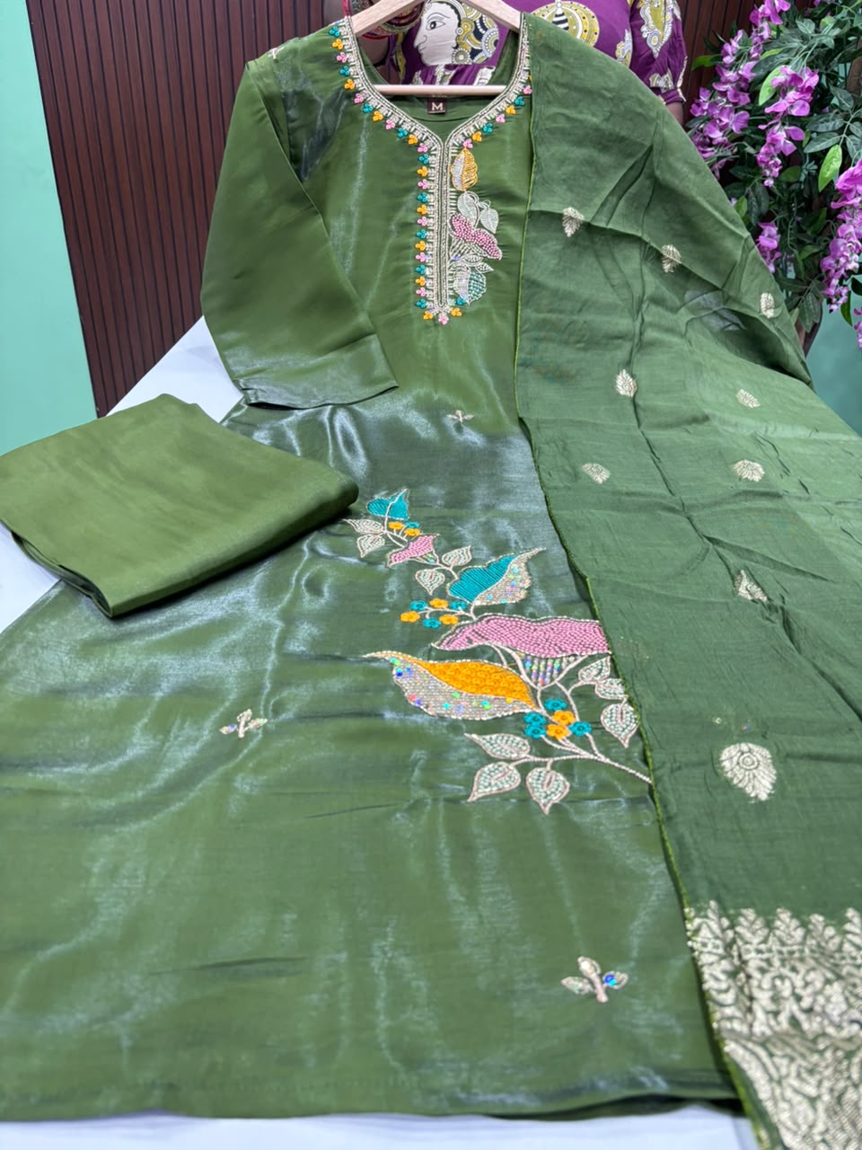 SS9147 Roman Glass Kurti With Pant & Dupatta Set