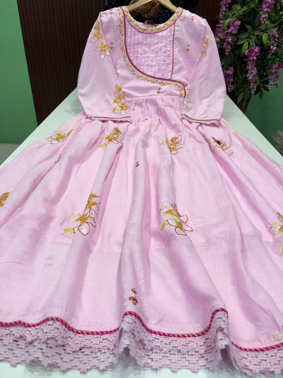 SS9157 Angrakha Style Mul Cotton Embroidered Maxi