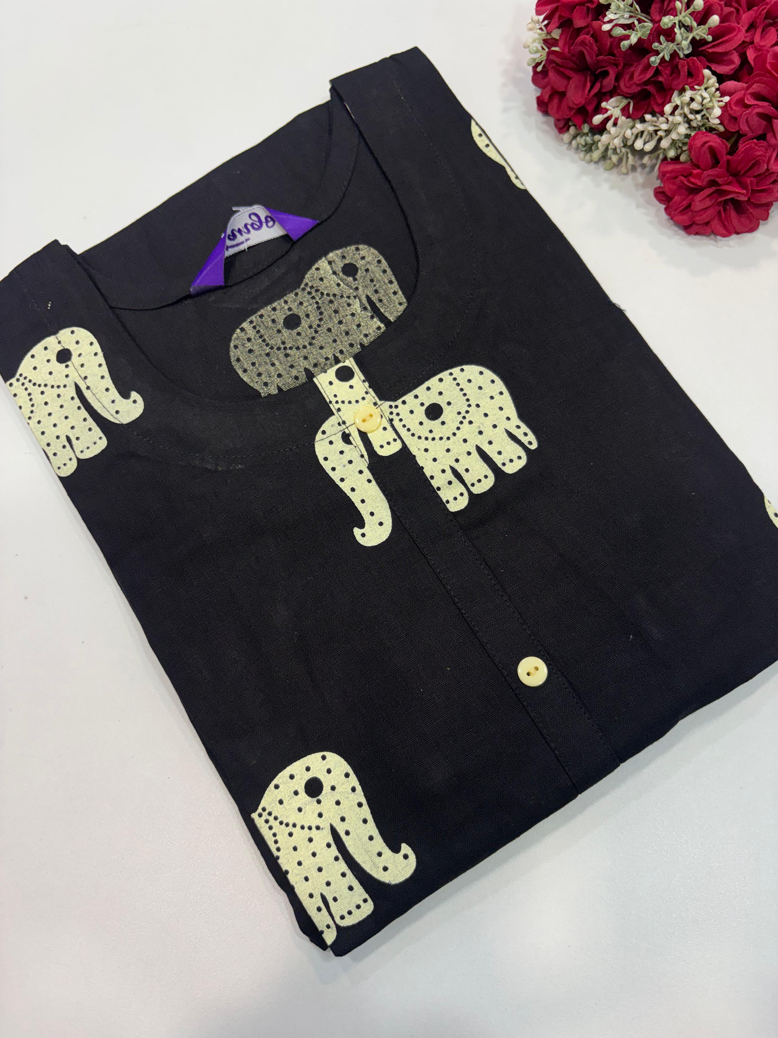 SS9175 Regular Wear Cotton Kurti - BLACK