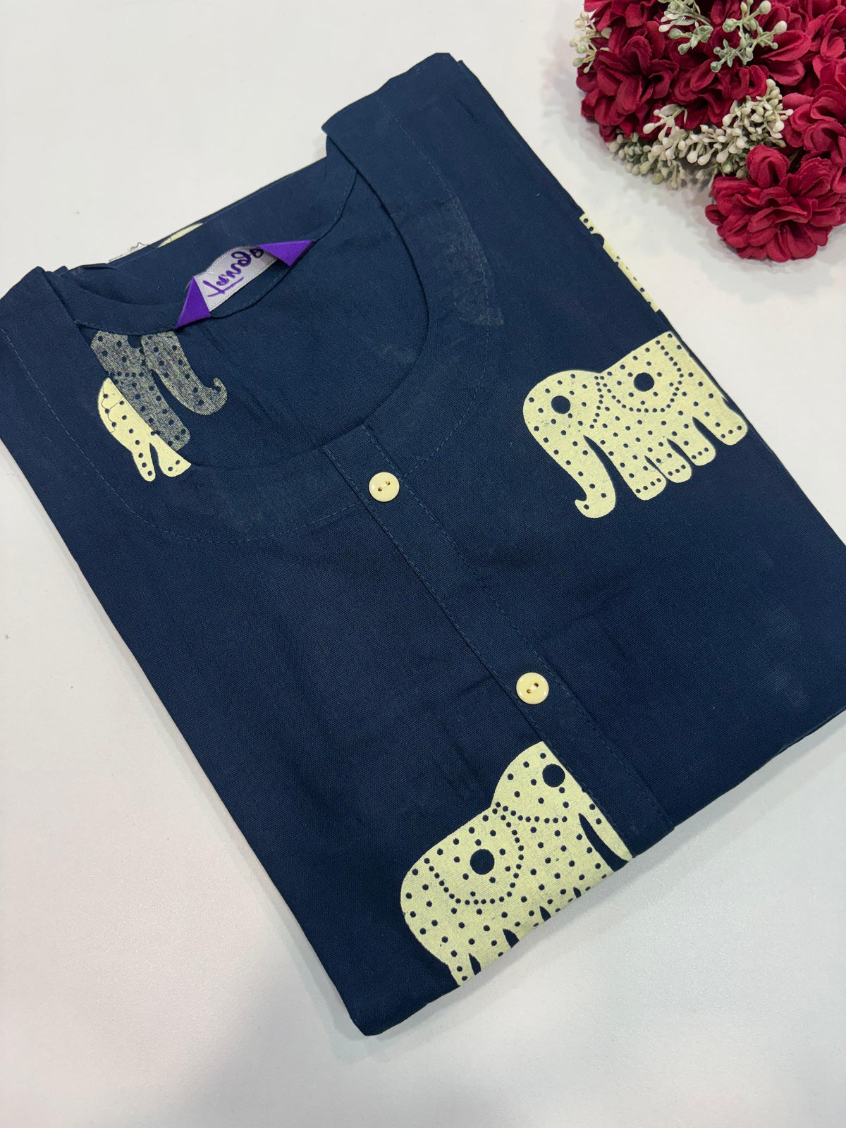 SS9176 Regular Wear Cotton Kurti - NAVY BLUE