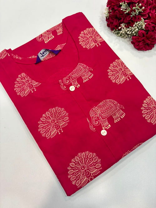 SS9183 Regular Wear Cotton Kurti - PINK