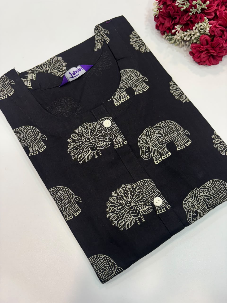 SS9181 Regular Wear Cotton Kurti - BLACK
