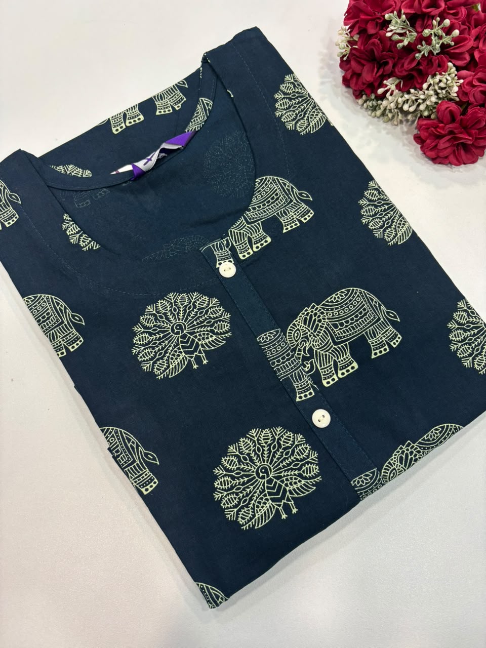 SS9186 Regular Wear Cotton Kurti - NAVY BLUE