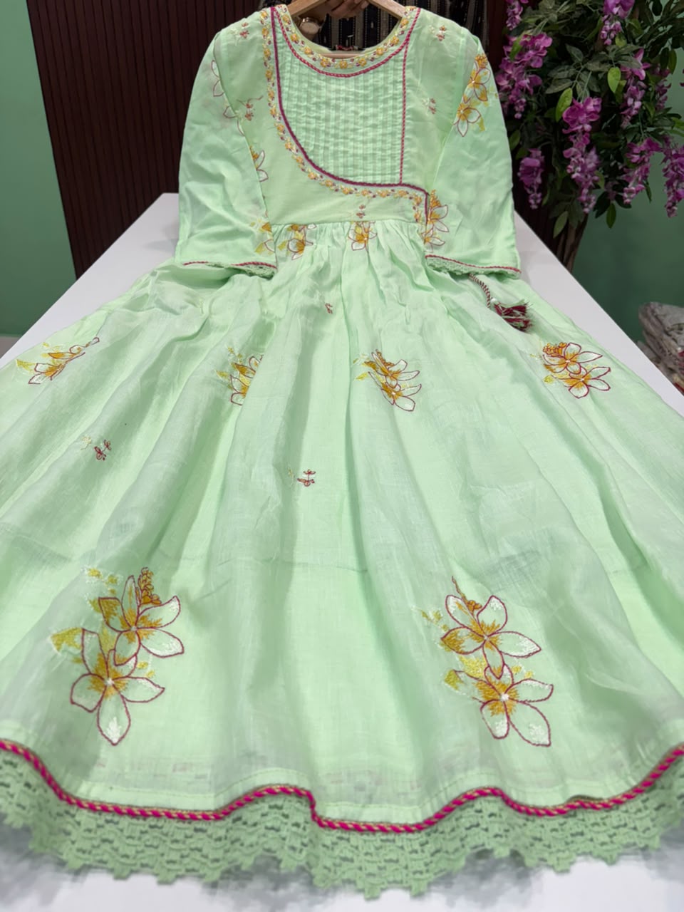 SS9155 Angrakha Style Mul Cotton Embroidered Maxi