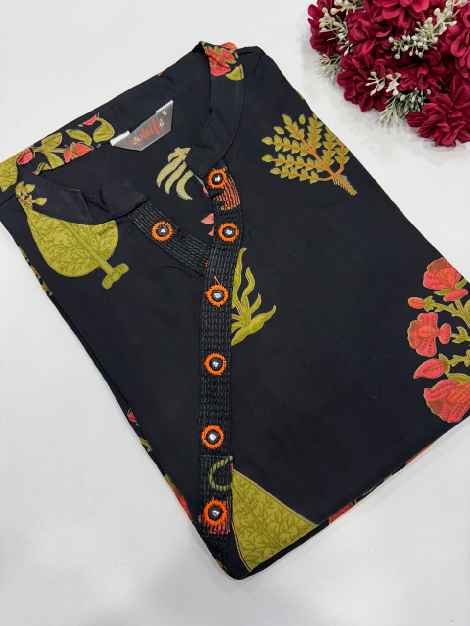 SS9212  Elegant Office Wear Rayon Kurti - BLACK