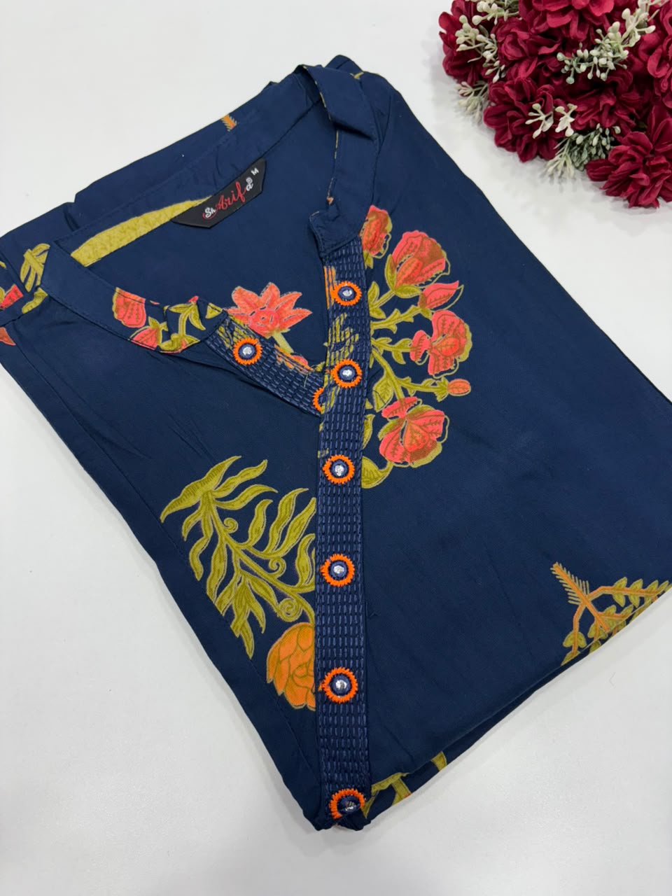 SS9210  Elegant Office Wear Rayon Kurti - NAVY BLUE