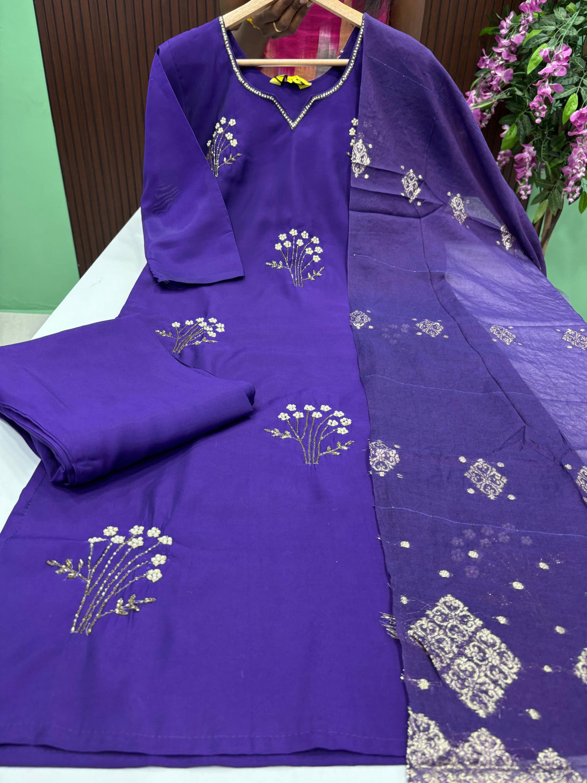 SS9193 Roman Silk Kurti With Pant & Dupatta Set