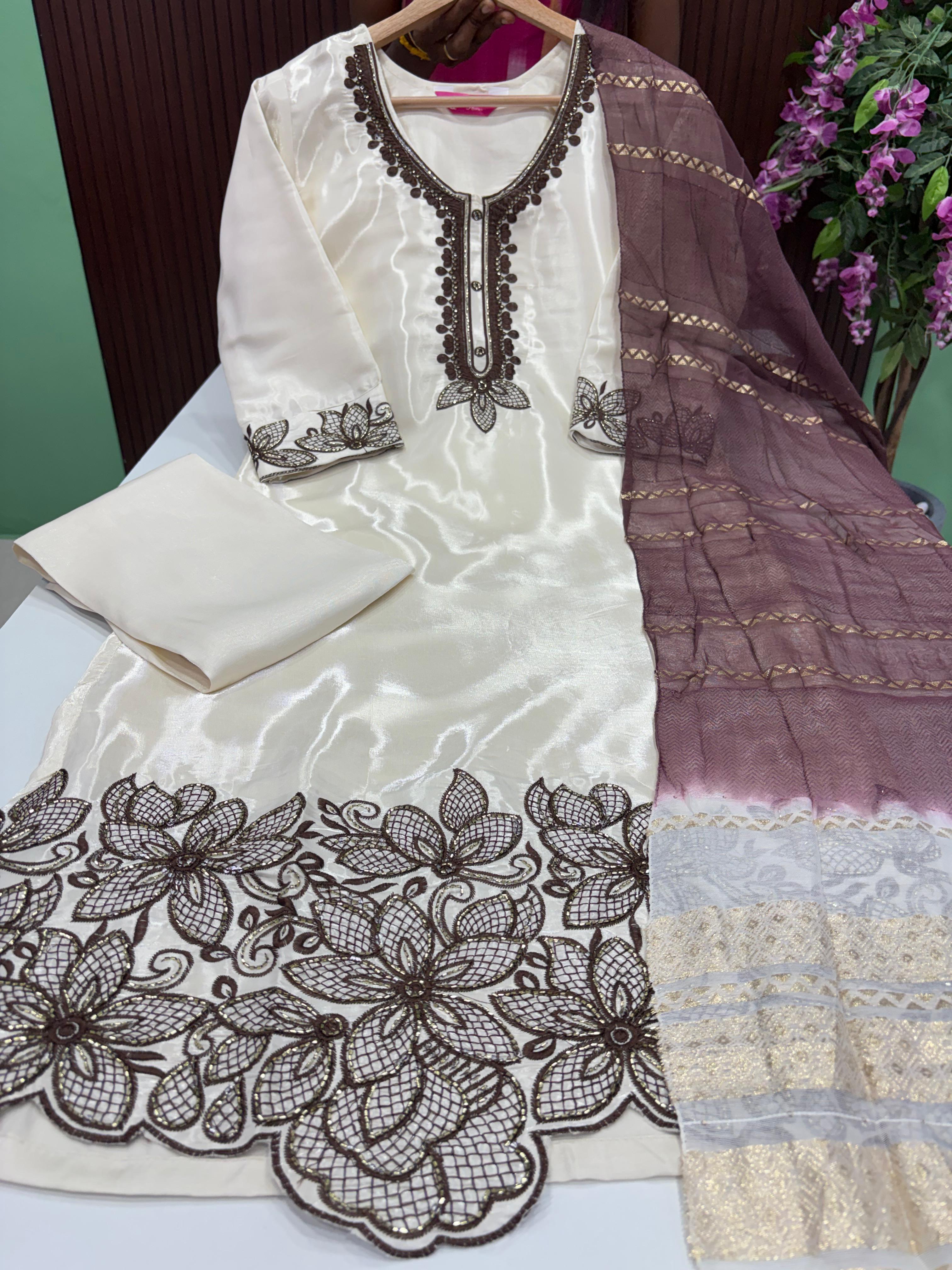 SS9198 Roman Glass Kurti With Pant & Dupatta Set