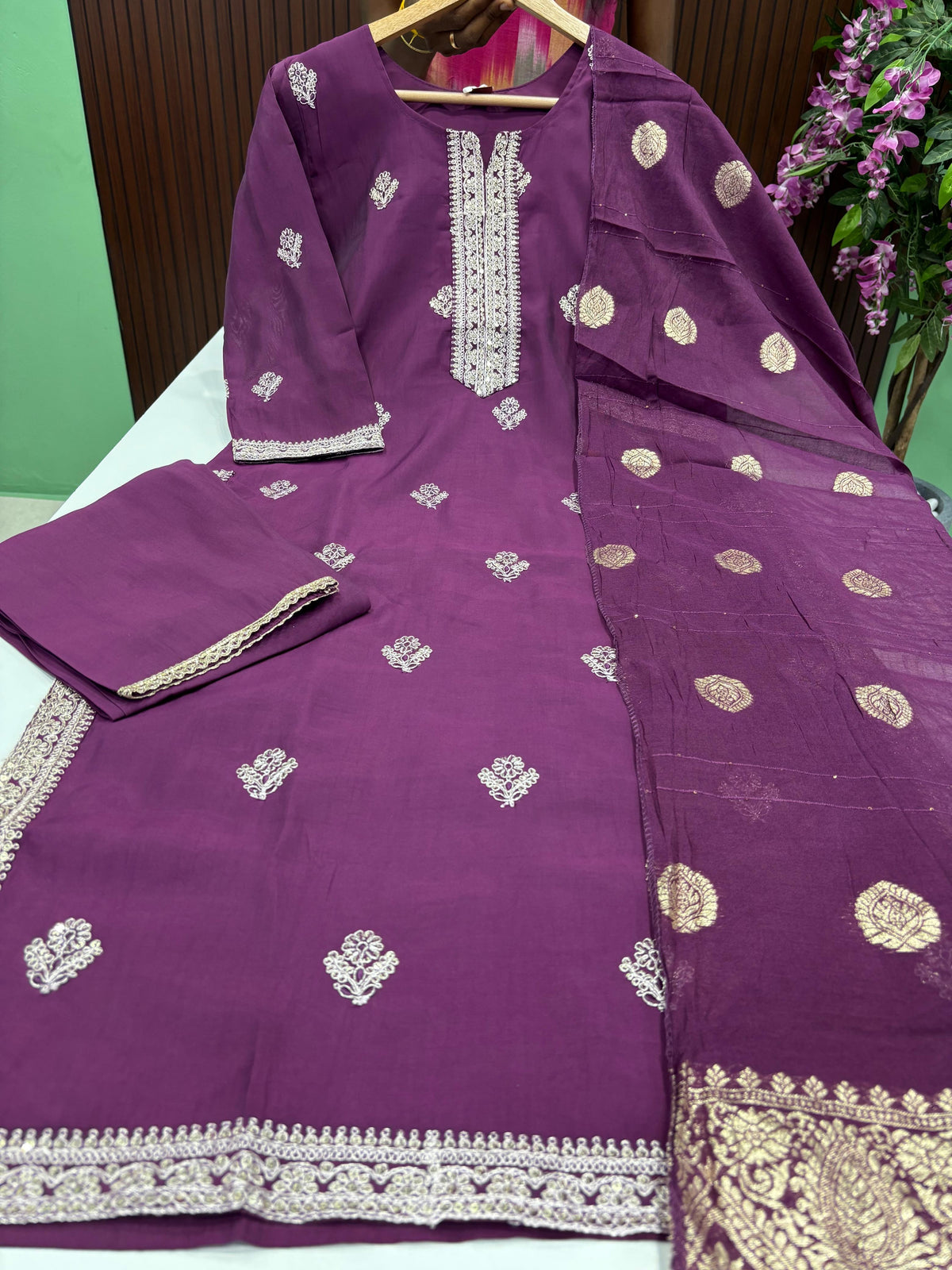 SS9196 Roman Silk Kurti With Pant & Dupatta Set